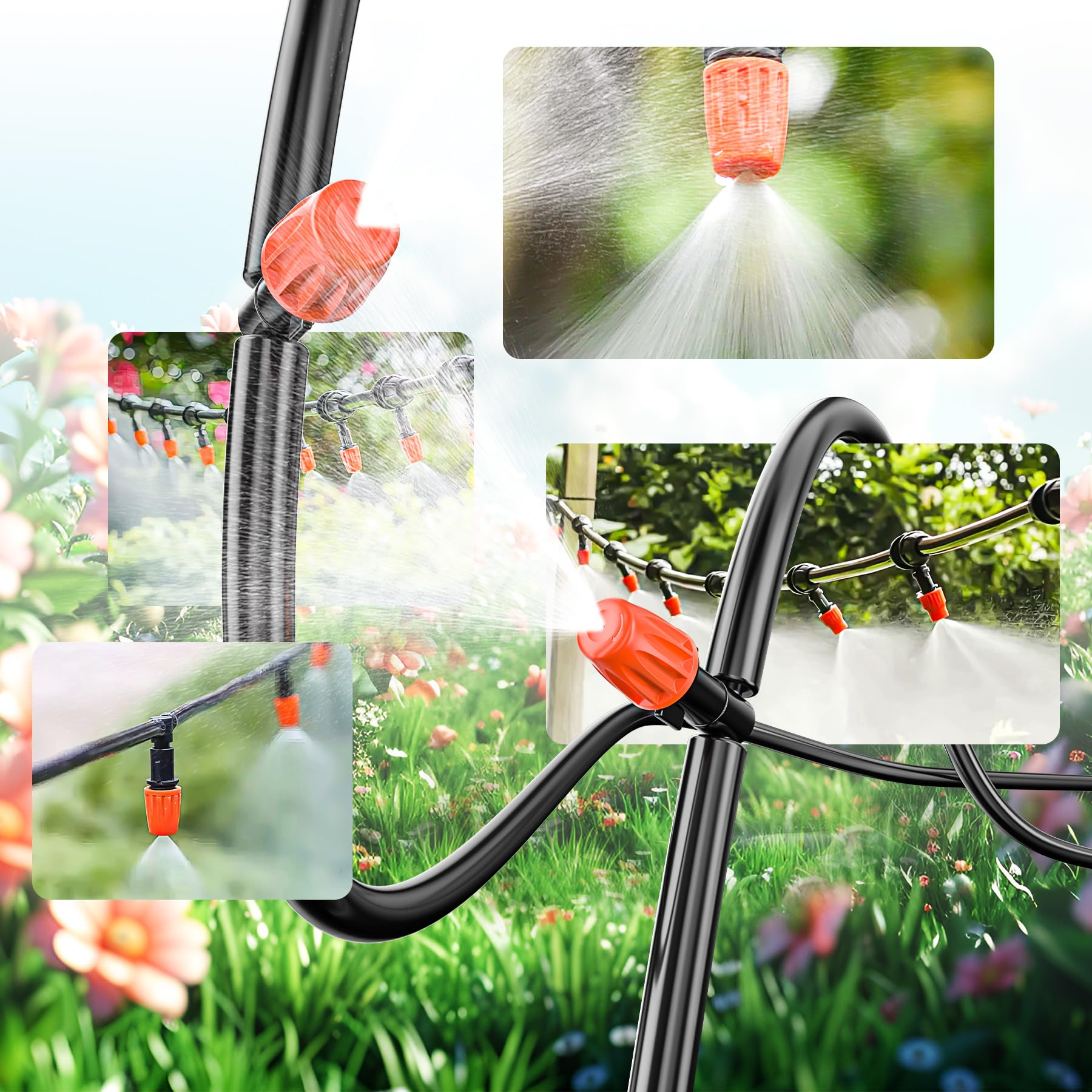 Forever Speed Sistema de Riego Jardín 315PCS Sistema de Riego por Goteo, 60M+15M Tubos de Riego, Sistema Riego por Goteo di Enfriamiento para Jardín, Invernadero, Césped