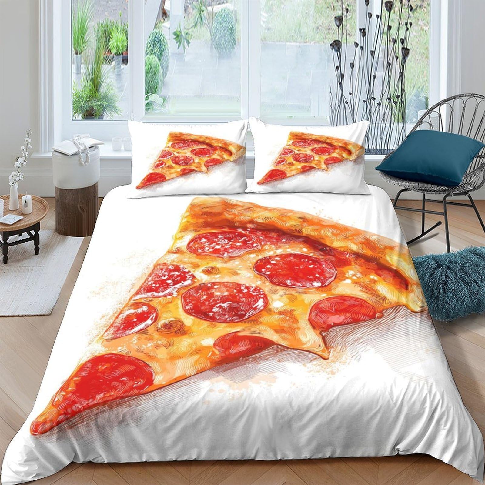 Ctjqhvkz Style-8 3D Printed Pepperoni Pizza Fitted Sheet Microfiber Soft Bed Cover With Cheese Slice Pattern For Bedroom Dorm Mattress Protection Decor Single（135X200cm）