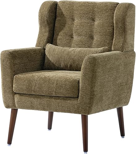 INMOZATA Silla decorativa de mediados de siglo de felpilla tapizada moderna, para sala de estar, lectura, sala de estar, con cojín de cintura,