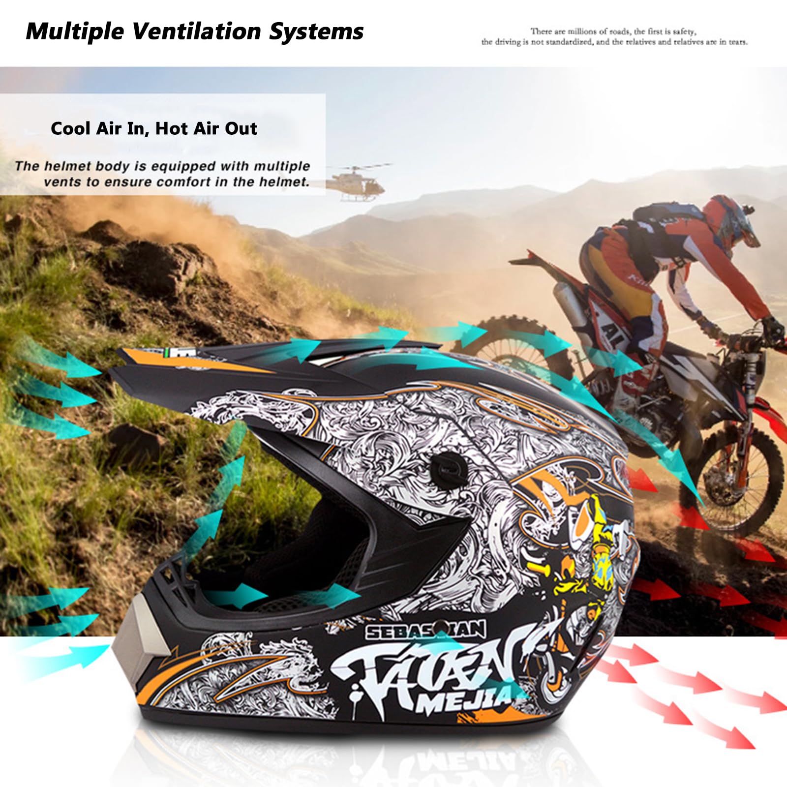 Casque Moto Cross ARMAAN Intégral - Homologué DOT - Taille XL (58-60cm) Avec Lunettes Et Gants