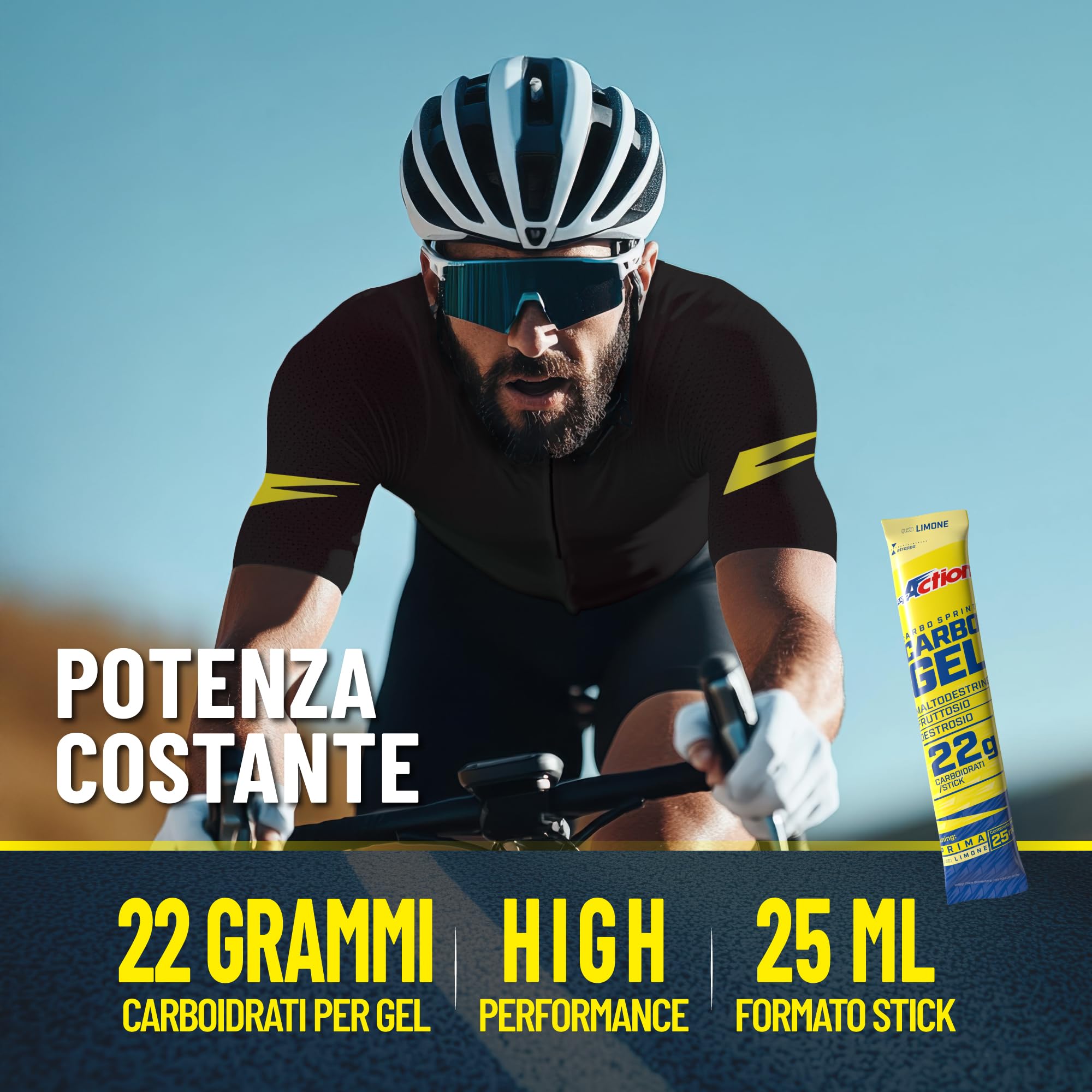 ProAction Carbo Sprint Gel Energetico | Gel Carboidrati per Ciclismo, Running e Corsa | Energy Gel Sport 22g Carboidrati per Stick | Box da 25 pz