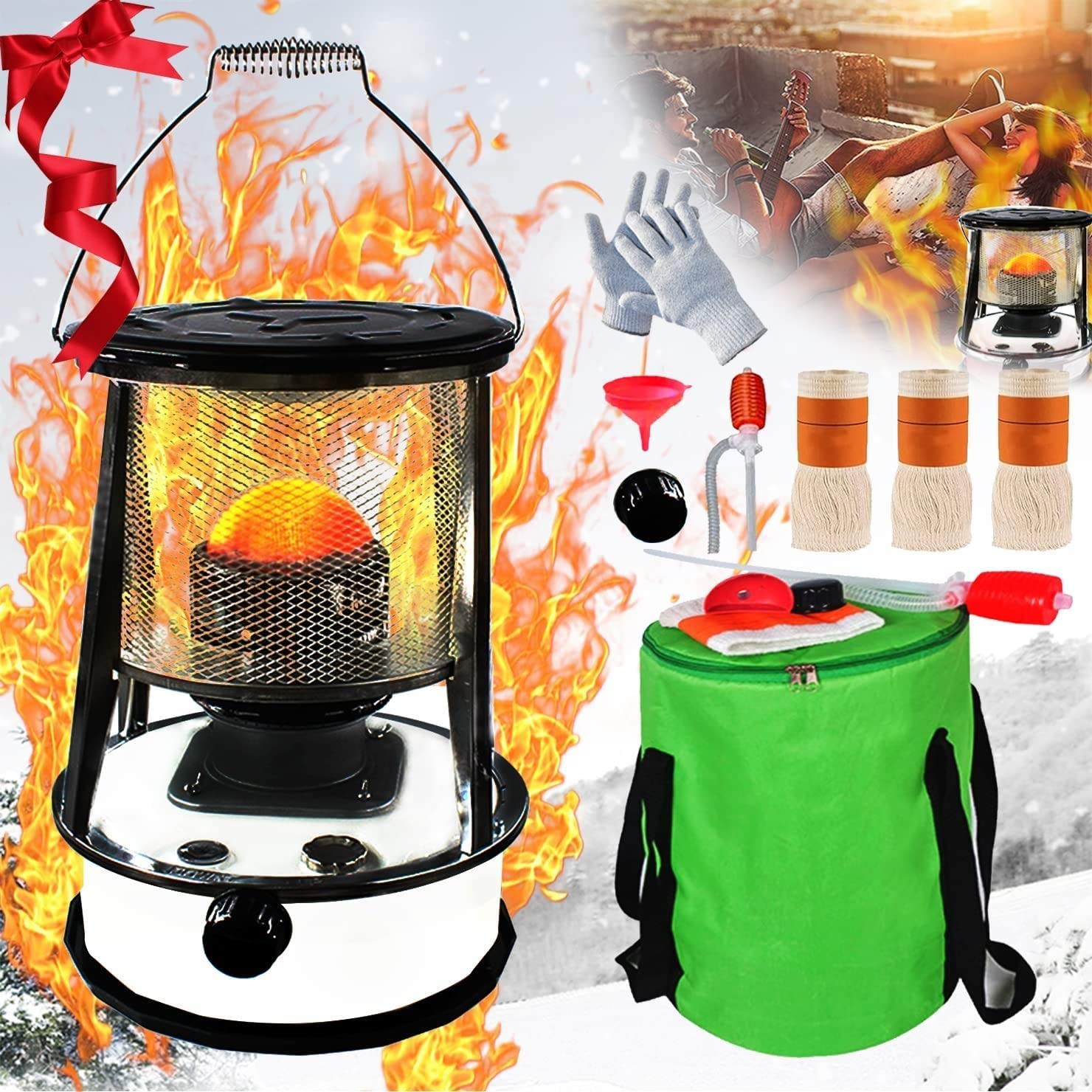 Riscaldatori per uso interno, per interni/esterni, riscaldatore a cherosene portatile a convezione 10000 BTU, per interni, esterni, patio, terrazza, casa,B6L