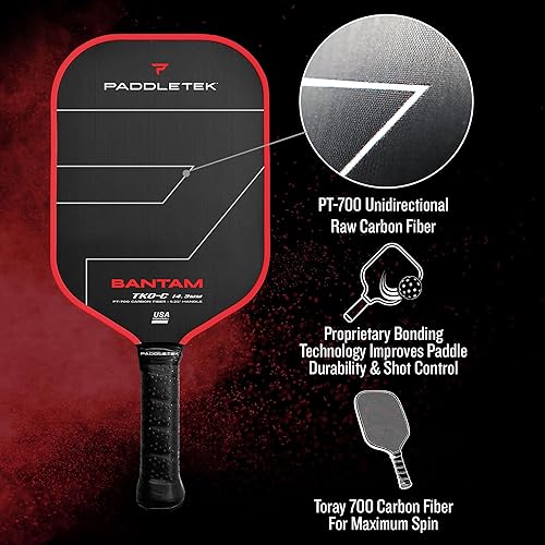 Miniatura 5 de Paddletek Bantam TKO-C - Paletas de pickleball de 0.563 in con núcleo de panal de polímero - Fibra de carbono unidireccional - Peso torsional y