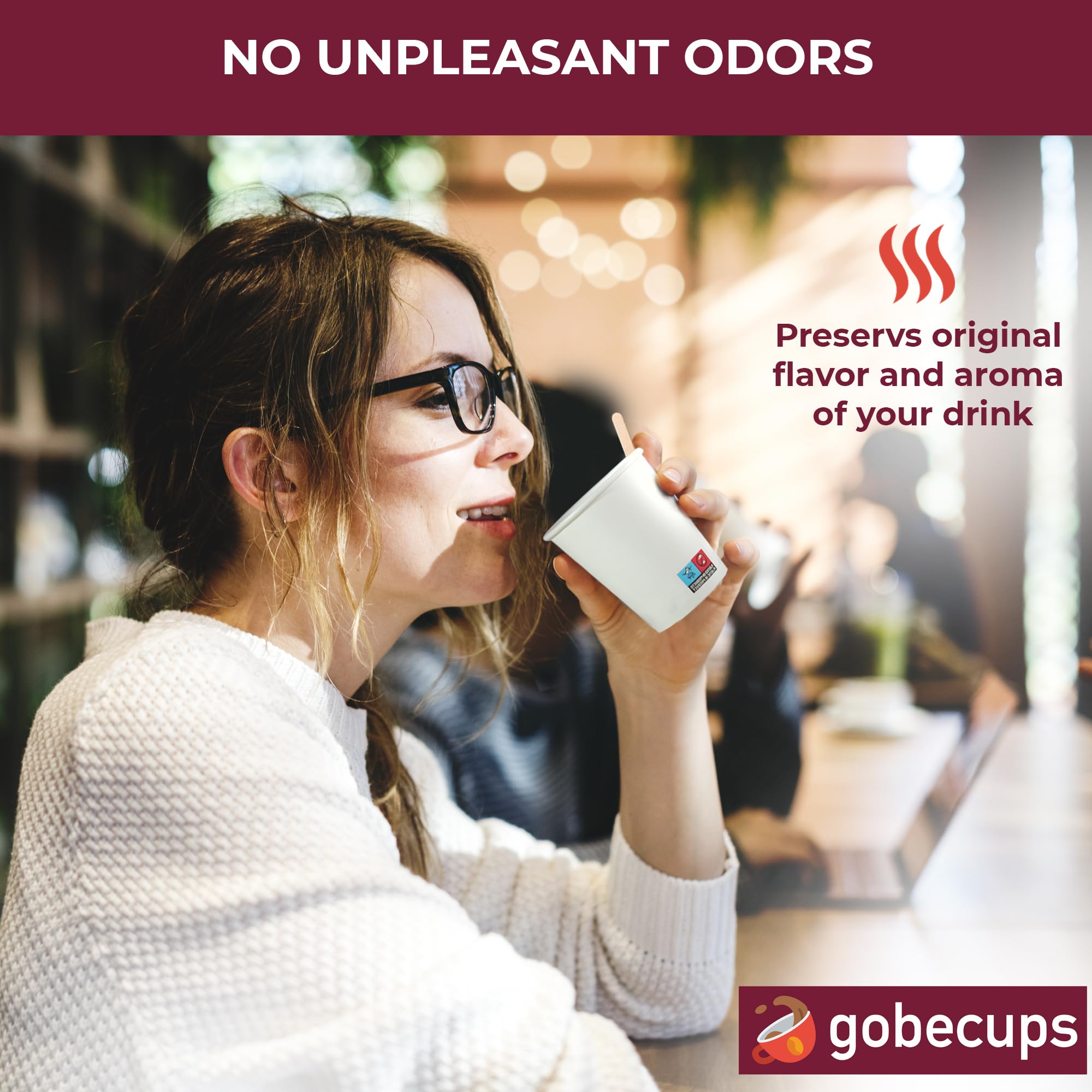 gobecups 200 Vasos de Cafe Desechables 200 ml / 7 oz de Papel Cartón Blanco con Paletinas de Madera, Vasos de cartón Ideales para Bebidas Calientes y Frías (Paquete de 2)