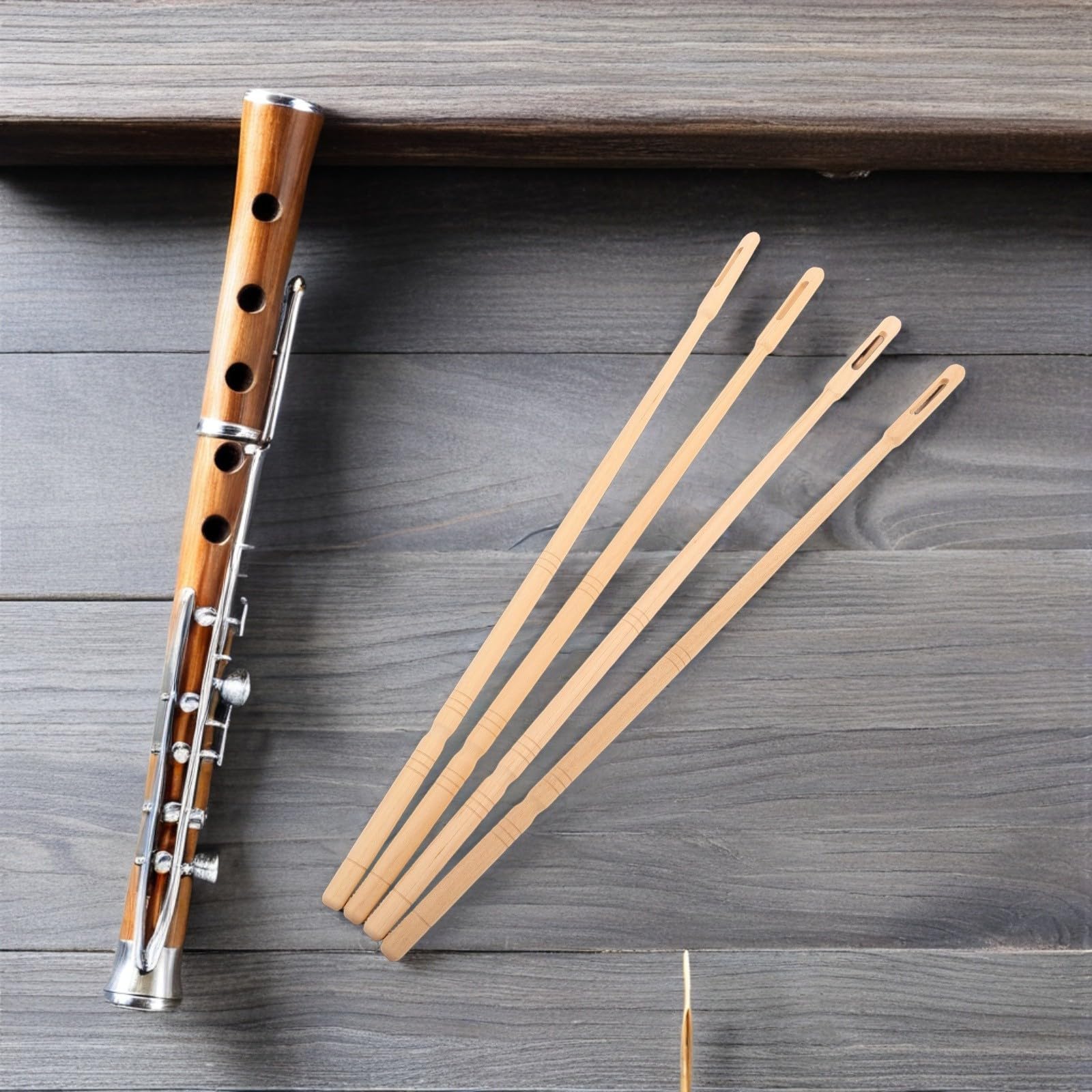 Totority Baguettes de Nettoyage pour Flûte en Bois 4pcs, Tiges Solide pour Entretien Rapide et Nettoyage Approfondi, Accessoires Pratique Quotidienne
