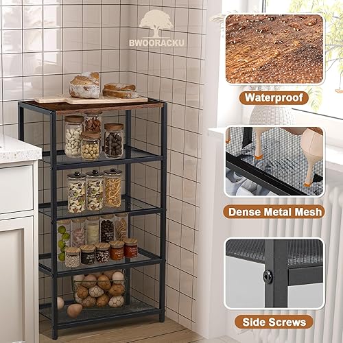 Miniatura 6 de Zapatero estrecho de 5 niveles con malla metálica densa, zapatero industrial duradero independiente para entrada de puerta delantera, pasillo,