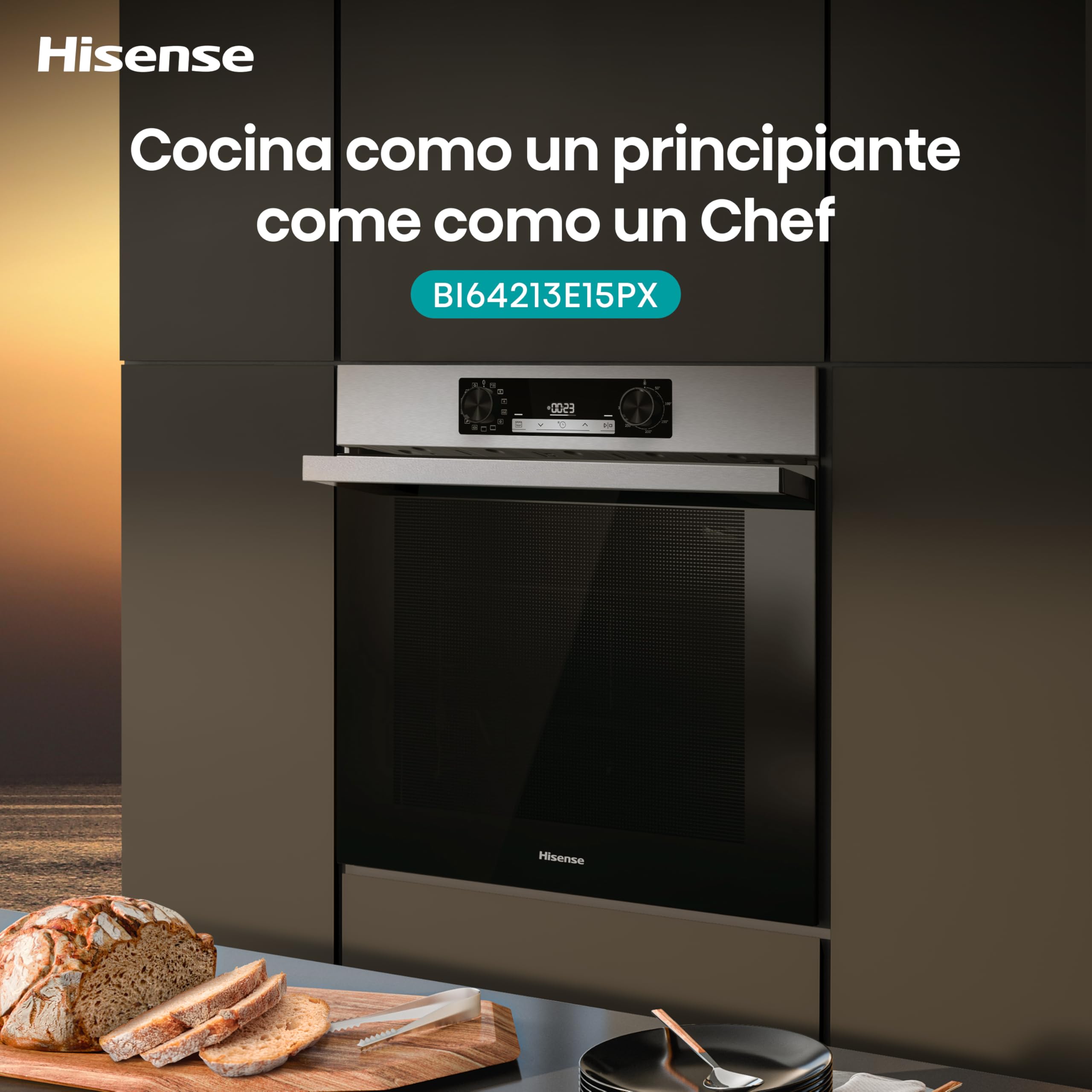 Hisense BI64213E15PX-Horno Multifunción, Horno electrico empotrable, 77L, Auto-limpieza Pirolítica, Modo cocción vapor, Guía telescópica pirolizable, Modo cocción Air fry, Pizza, Calentamiento rápido