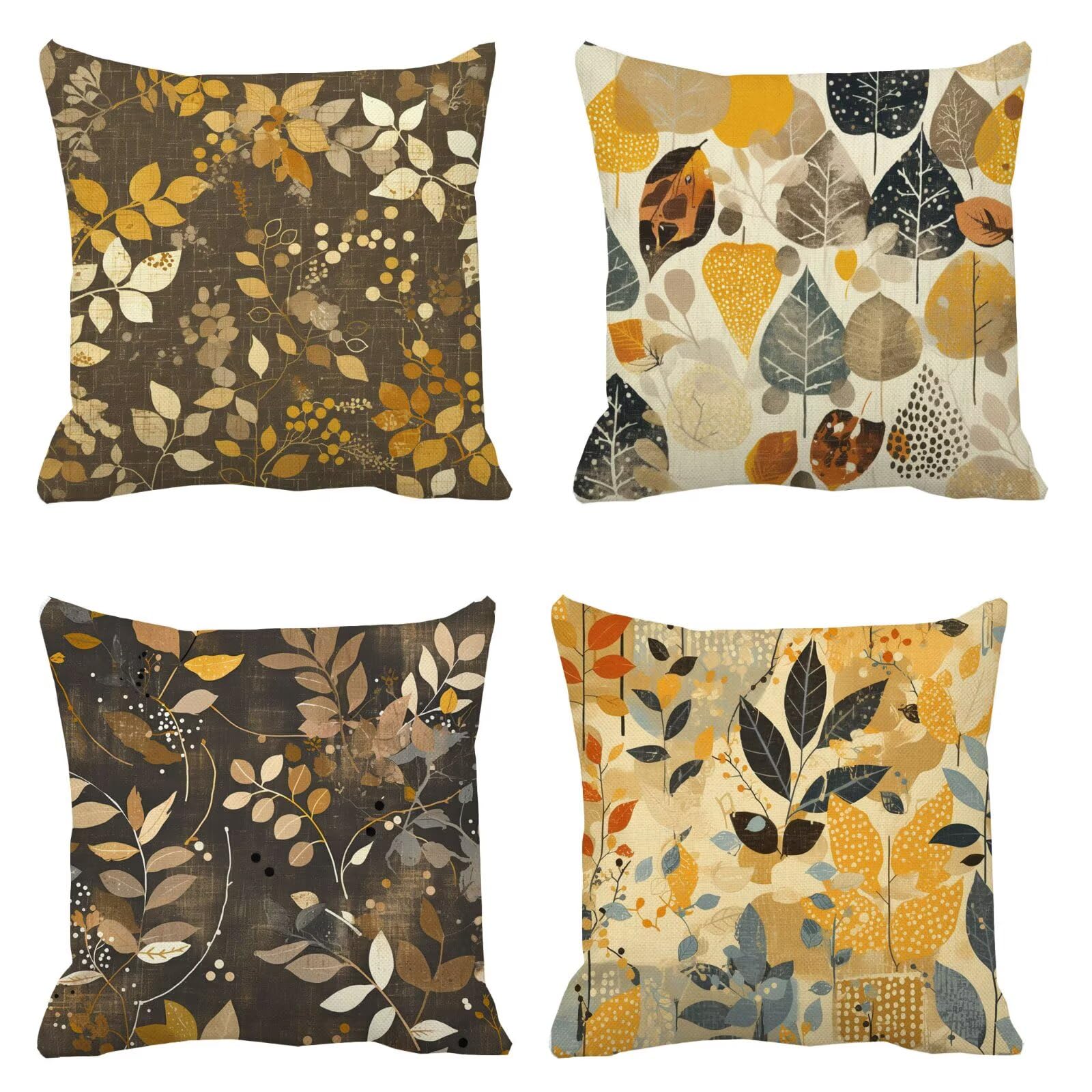 Funda Cojin 75x75 Juego de 4 Cojines Exterior otoño Cuadrada Fundas Cojines planta Terciopelo Funda de Almohada, Impermeable Almohada Sofa, para Sillas Sala de Estar Dormitorio Jardín Decoración s-341