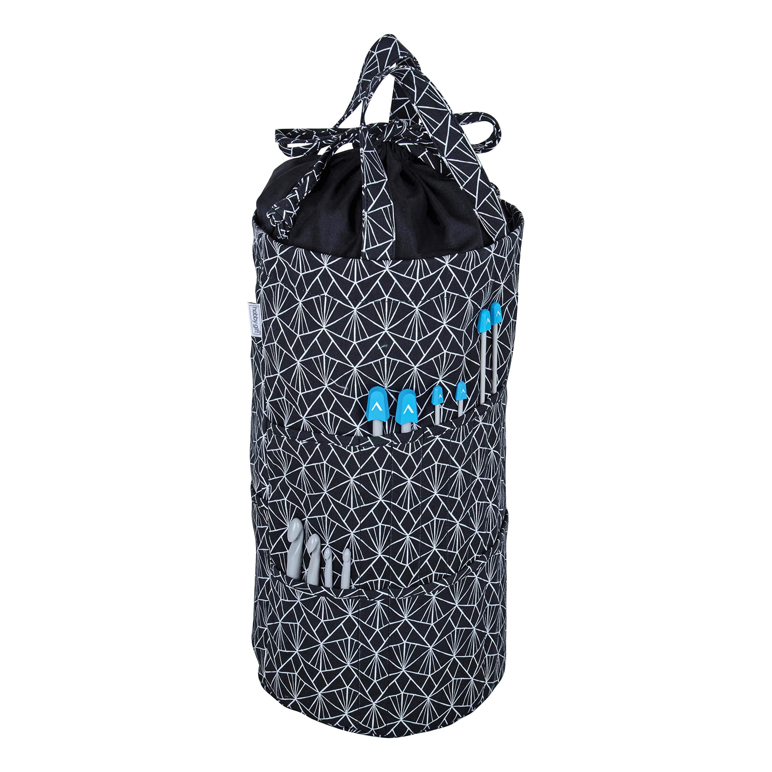 Hobby Gift Knitting Bag Drawstring-Yarn Storage Craft Project Tote-Accessory Hook Needle Pockets, Deco, 15 x 41 x 19.5cm