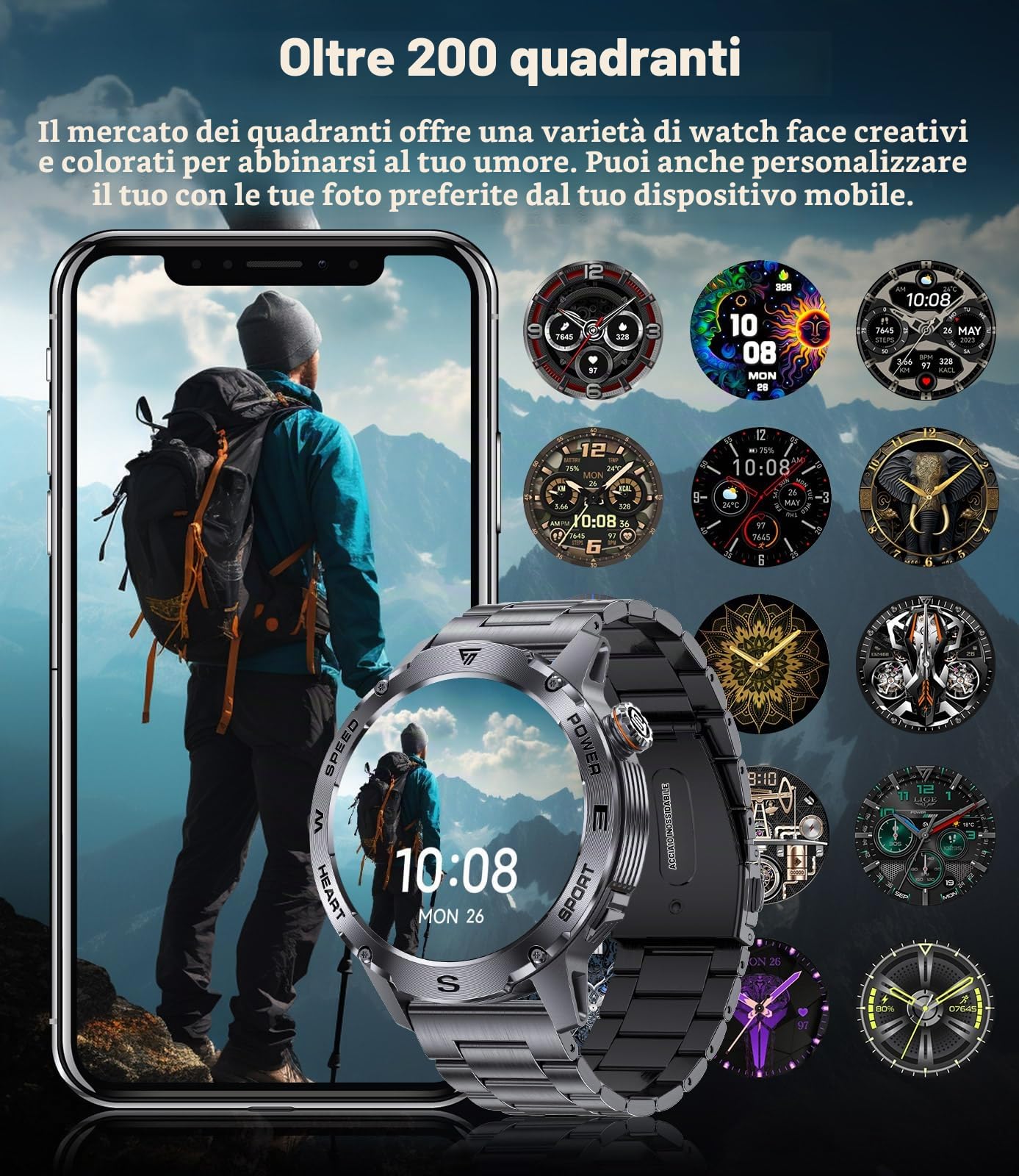 LIGE Orologio Smartwatch Uomo con Chiamata Bluetooth, 1.43" AMOLED Smart Watch con 24/7 Frequenza Cardiaca per Android iOS, 170+ Sportmodi, Impermeabile IP68, 200+ Quadranti, Nero Grafite