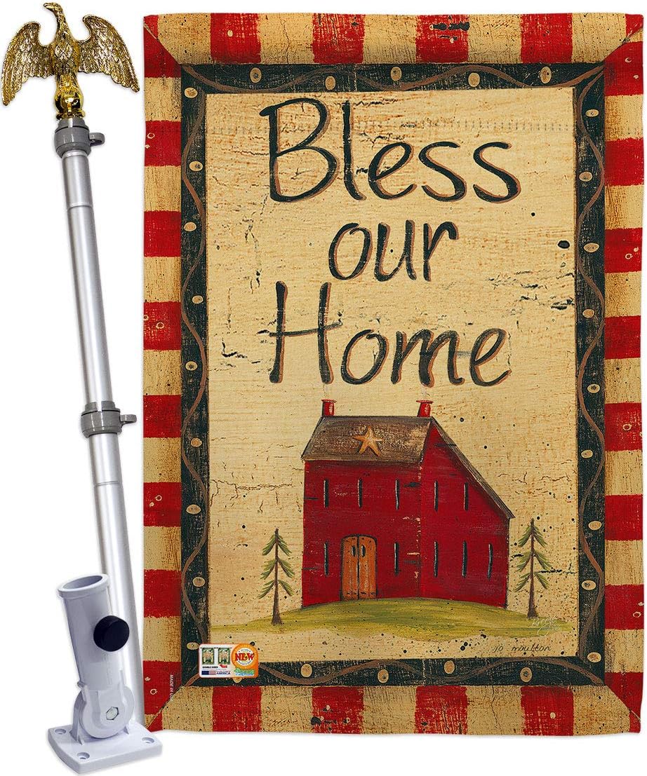 Bless Our Home House Flag Country Living Primitive Farm Western Barn American Rustic Cowboy Rural Ranch Small Decorative Gift Yard Banner Made In USA 28 X 40