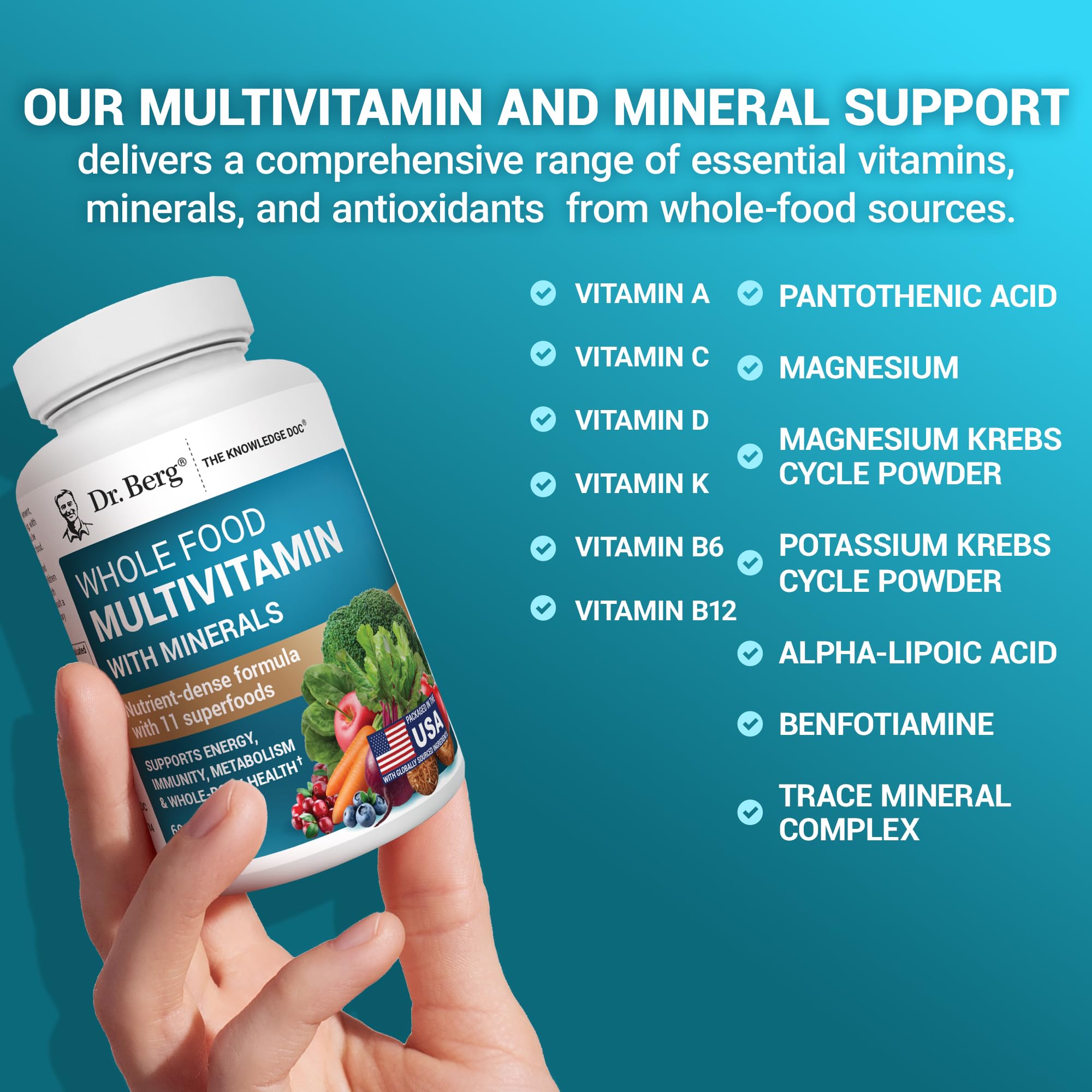 Dr. Berg Whole Food Multivitamin with Minerals - Daily Multivitamin for Men and Women - Includes Premium Whole Food Fruits and Vegetable Blend with Folate, Alpha-lipoic Acid and More - 60 Capsules — Amazon image 6