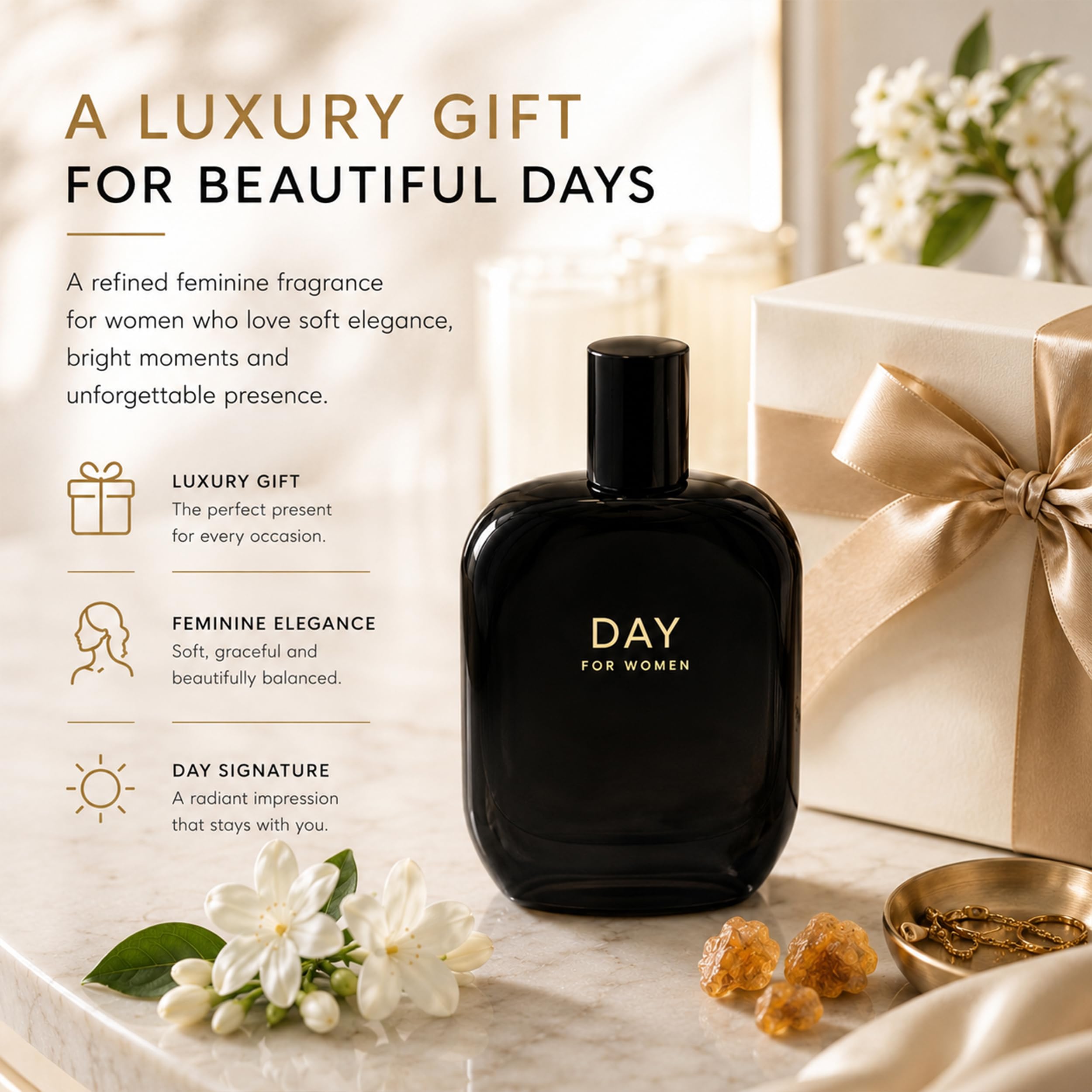Fragrance One | Jeremy Fragrance Day for Women | luksusowy zapach damski | uwodzicielskie akordy kwiatowe | woda perfumowana | intensywna | długotrwała | idealna na dzień | butelka 50 ml z pudełkiem