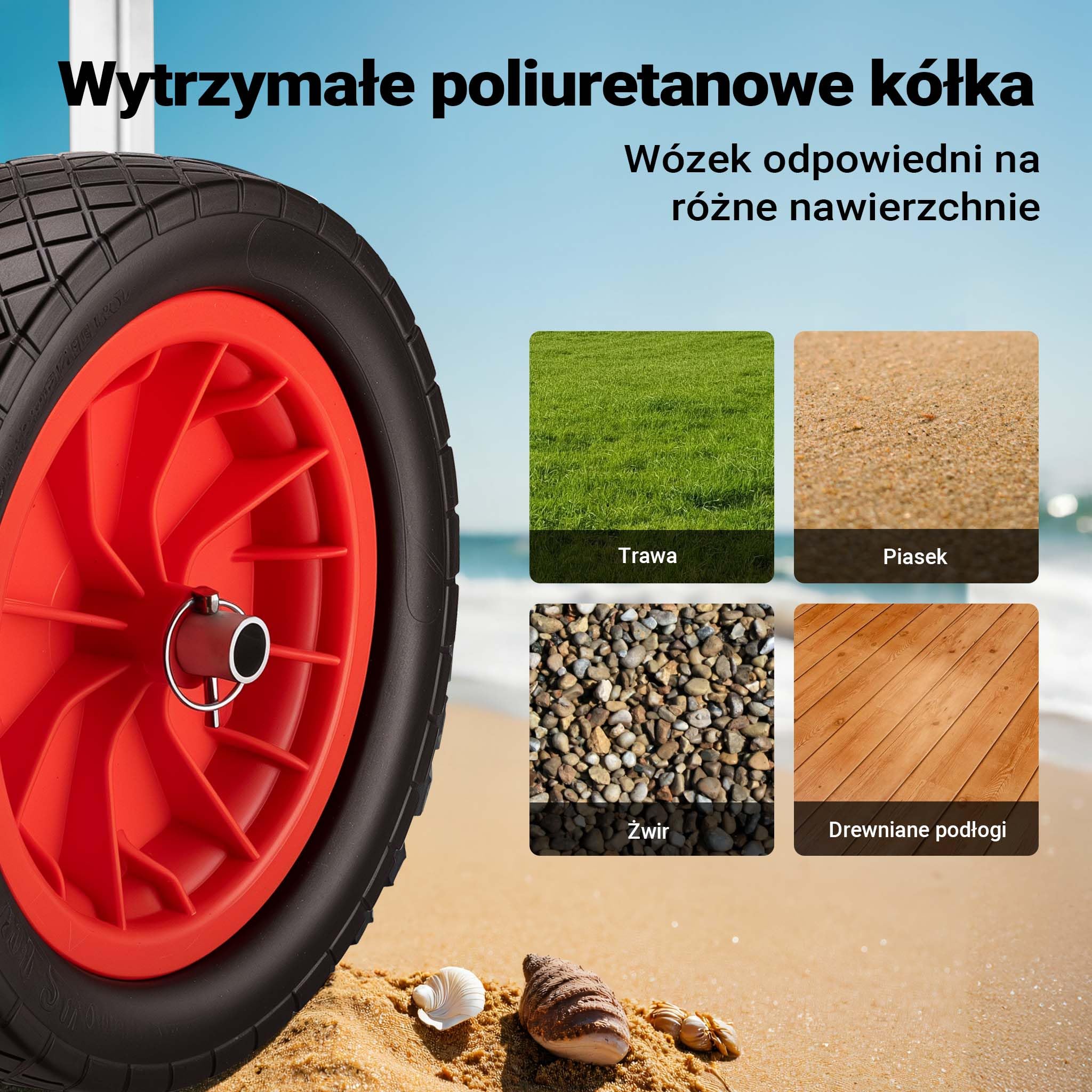 Regulowany aluminiowy wózek kajakowy Wiltec do 90 kg, wózek transportowy do łodzi, kajaków i kanoe, wózek surfingowy z poduszkami, kółka i paski PU ⌀31 cm