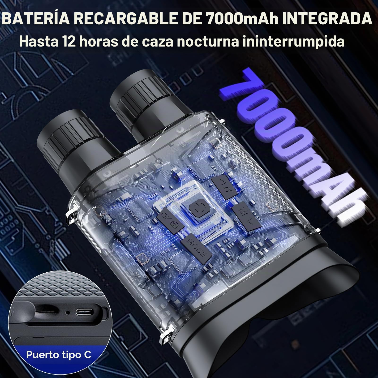 Binoculares Visión Nocturna,Dowesyeen HD Prismaticos Pprofesinales Largo Alcance 7000mAh Recargable Infrarrojos Dispositivo Vision Diurna Nocturna Digital,Zoom de 5 X para Tomar Fotos y Videos