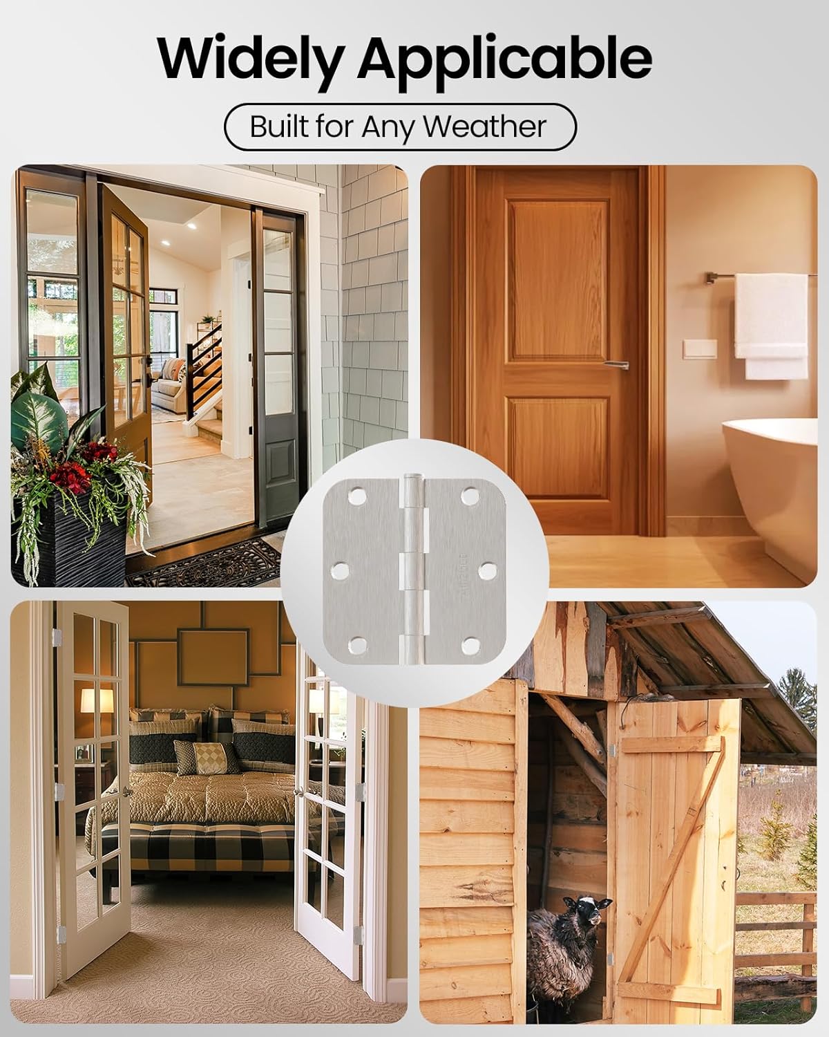 Door Hinges Brushed Nickel - 30 Pack 3.5 Inch Rounded with 5/8" Radius Satin Nickel Door Hinges for Interior and Exterior Doors - Heavy Duty 3 1/2" Silver Residential Door Hardware