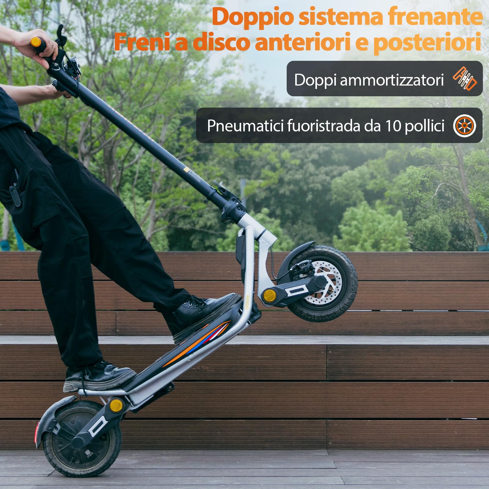 Monopattino Elettrico Adulto,Scooter Elettrico,Patinete Electrico,Autonomia di 45KM,Velocità Massima 25km/h,10"Pneumatici,Doppia Frenata,3Modalità di Velocità,Capacità di Carico120KG,A1