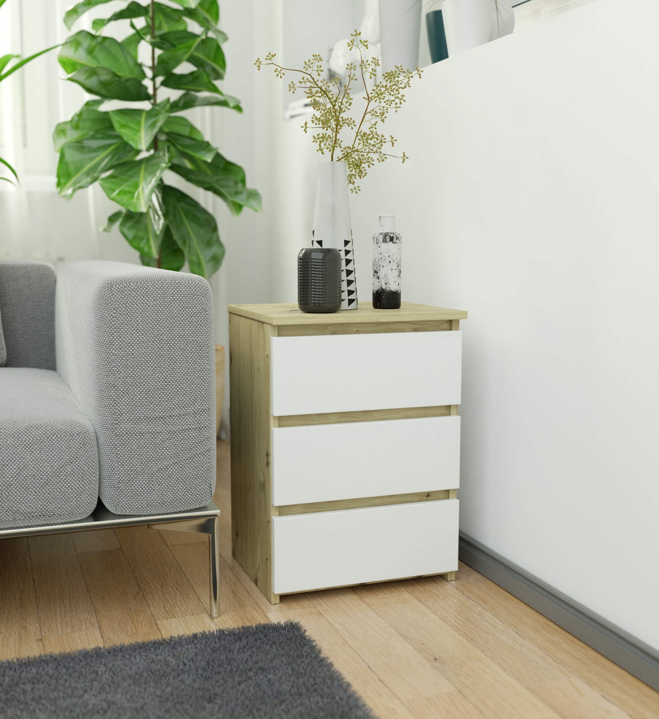AKORD | Nachtkastje CL-3 met 3 laden | voor woonkamer, slaapkamer, garderobe, kantoor en werkkamer | modern en functioneel design | 35 x 40 x 57 cm, 26 kg | blanc | Gris Graphite