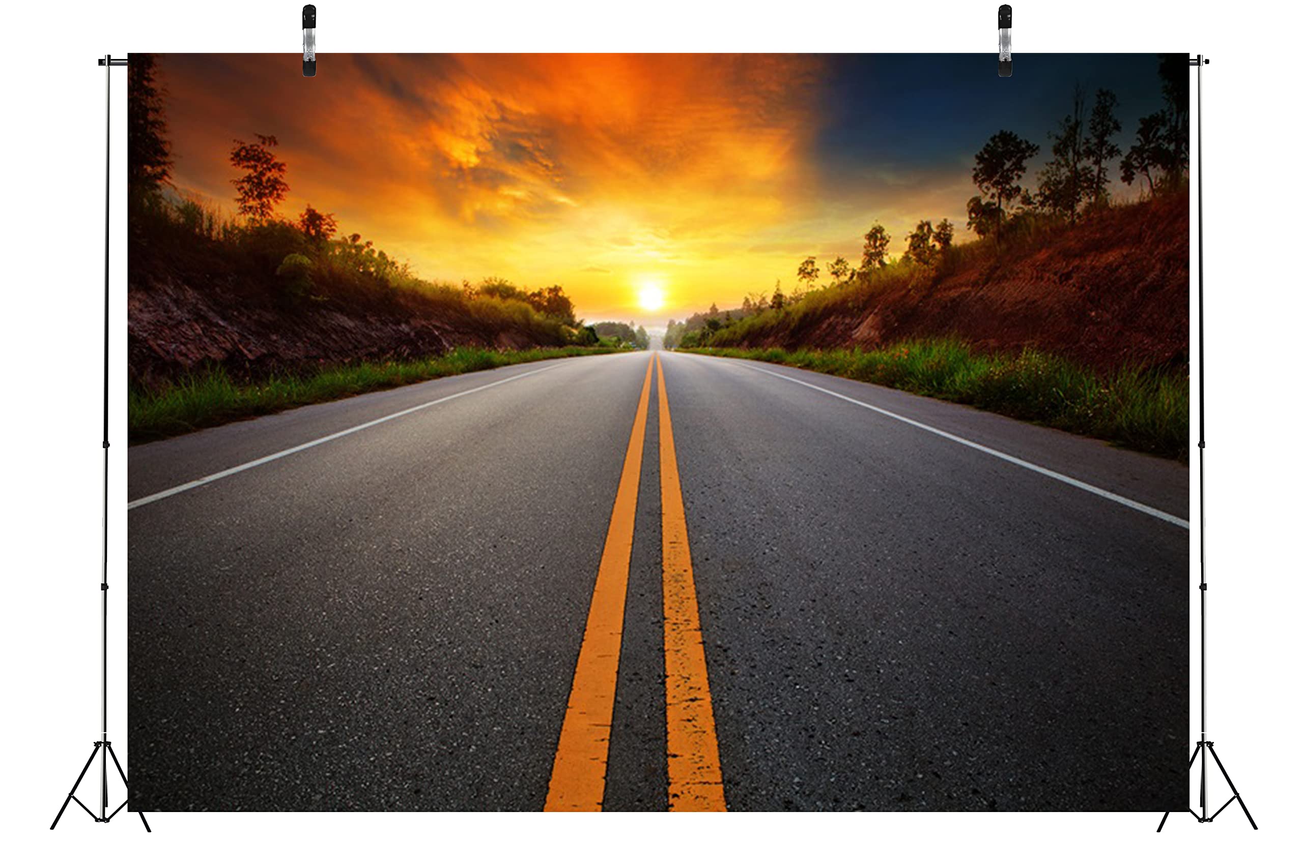 BELECO 10x6.5ft Fabric Highway Road Backdrop For Photography Barren Desert Background Endless Countryside Road Trip Outdoor Travel Adventure Backdrop Artistic Portrait Photoshoot Studio Props