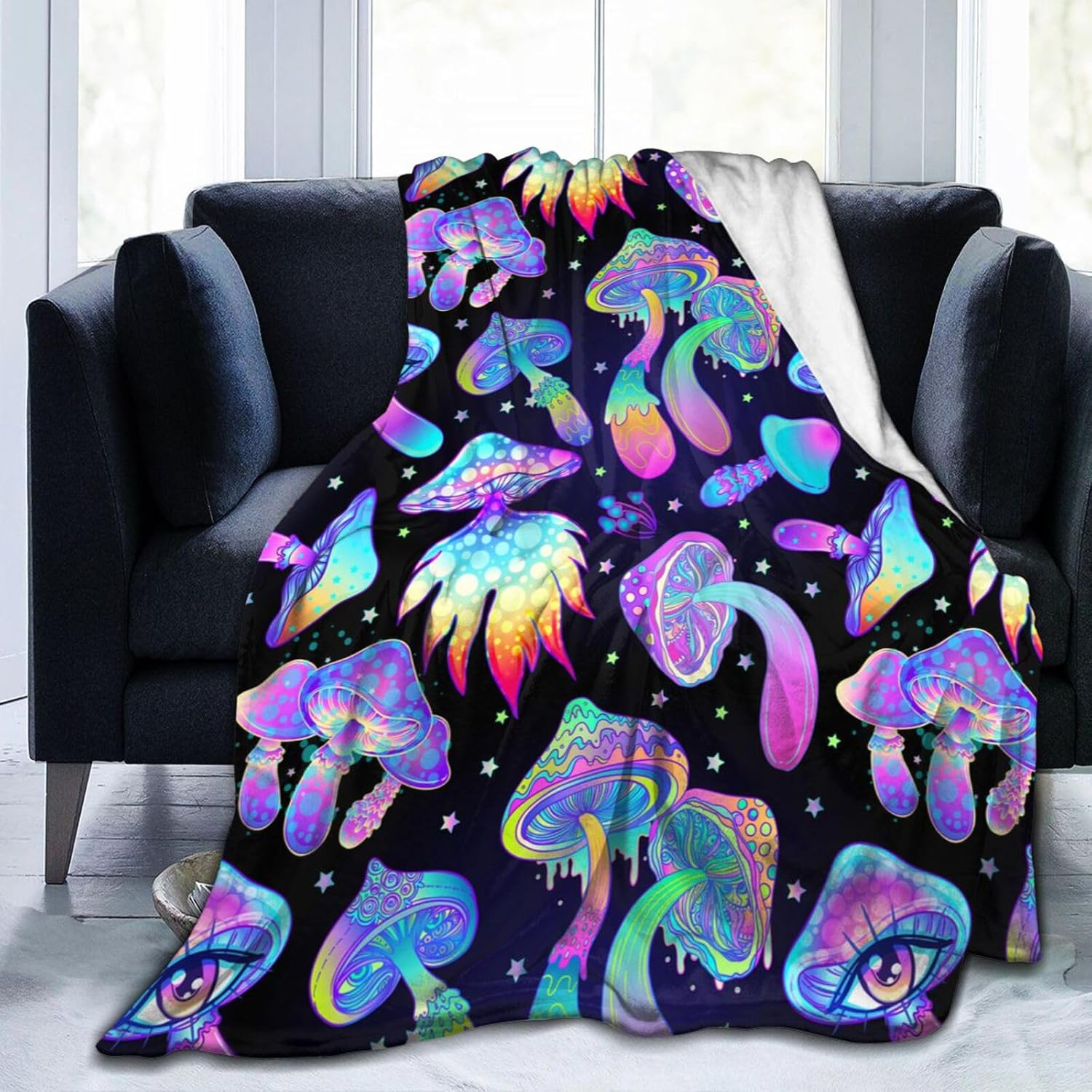 Hippie Mushroom Magic Blanket, Soft Blankets Flannel Bed Throw Cozy Lightweight Plush Gifts for Women Men Boys Girls Sofa Couch Bedroom Living Rooms Warm All Season, Home Decor, 60"x50"