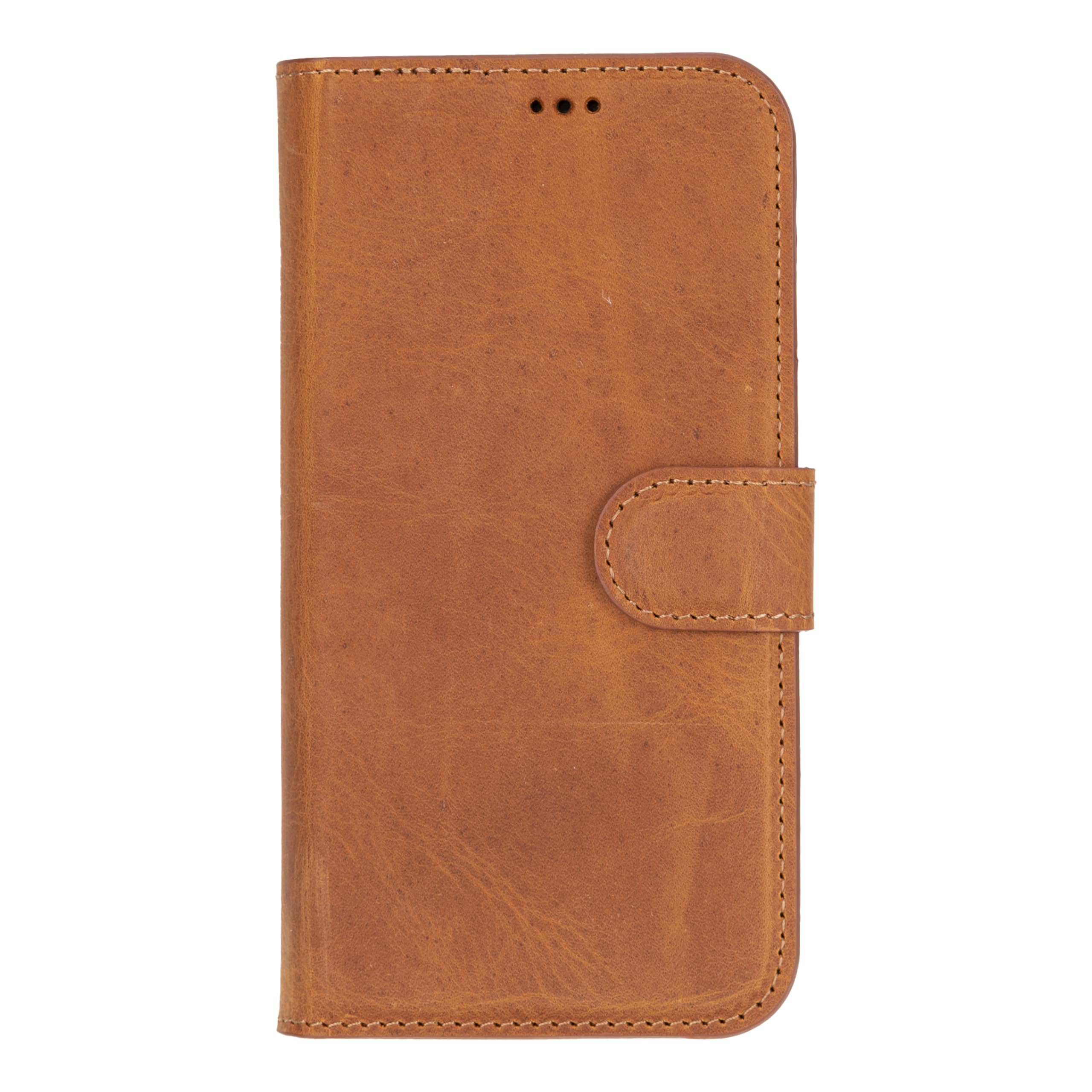 Funda tipo cartera de piel auténtica compatible con iPhone 16 Pro, carga inalámbrica magnética (compatible con MagSafe), funda tipo libro con tarjetero, bloqueo RFID, soporte, 6.3 pulgadas (marrón