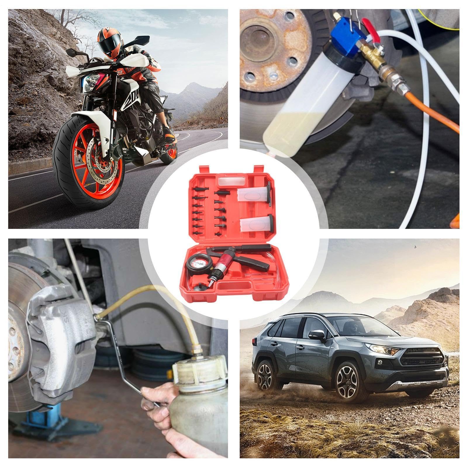 Pompe À Vide Manuelle Outils Portables Pour Motocyclette Avec Manomètre | Outils De Purge De Frein Pour Voiture Moto Camion, Extraction Et Remplissage Du Liquide D'Entretien Du Système De Freinage