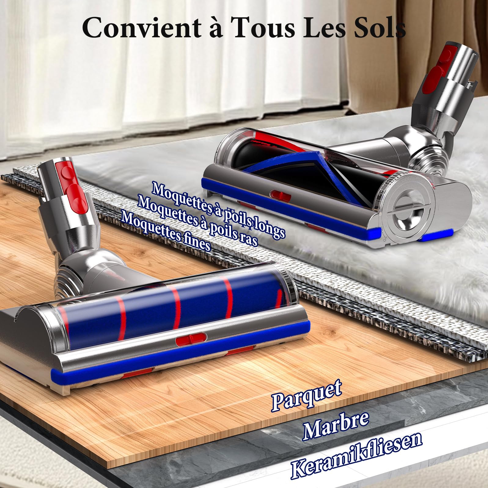Tête de Brosse pour Dyson V7 V8 V10 V11 V15 SV10 SV11 SV12 SV14 SV15 SV22 Motorhead, Brosse Turbine, Sols Durs Pièce de Rechange 967483-04, 967483-05