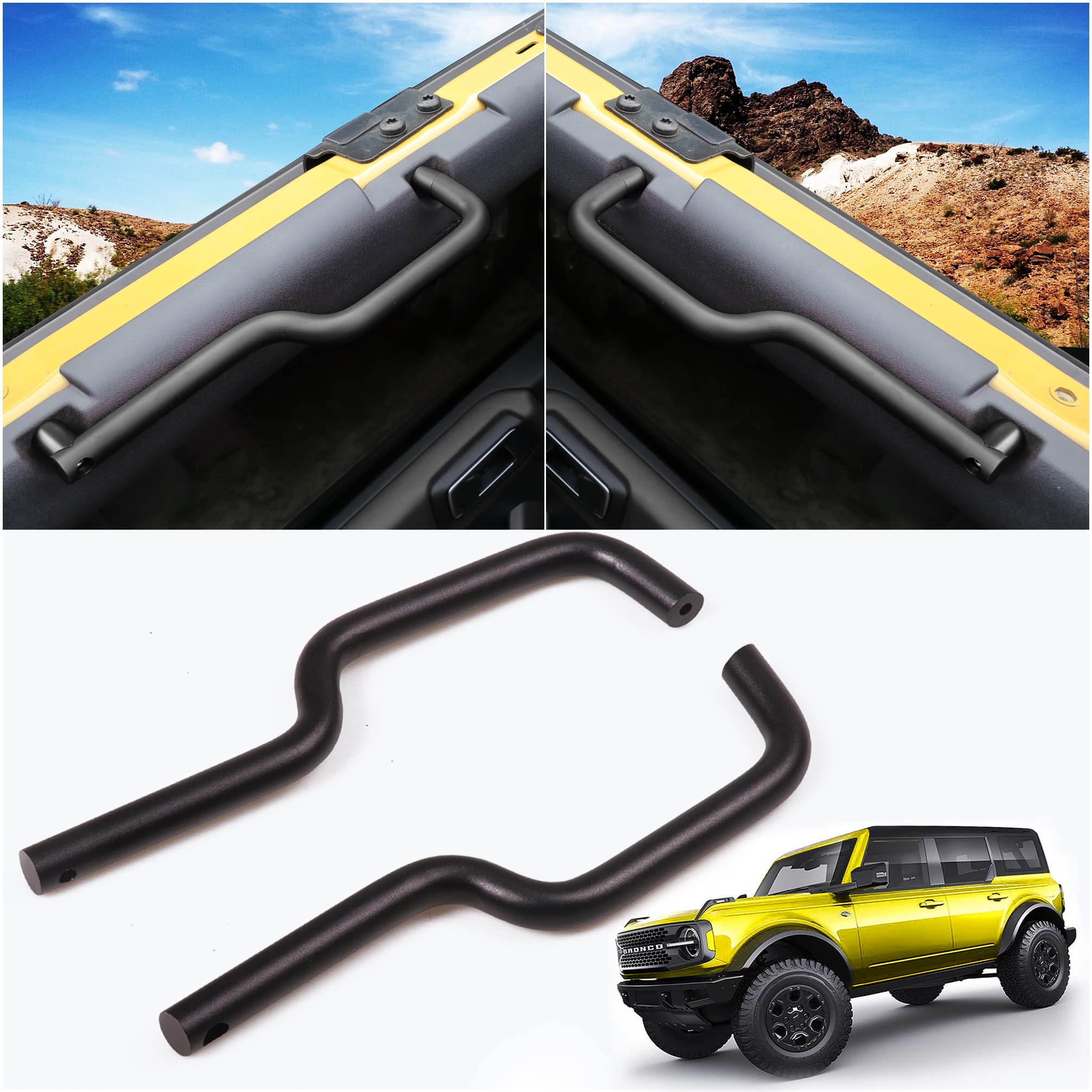 sukemichiBack Black Aluminum Grab Bar Grab Handles for Ford Bronco Accessories 2021 2022 2/4 Door, Sturdy and Durable Grip Handles, 1 Pair