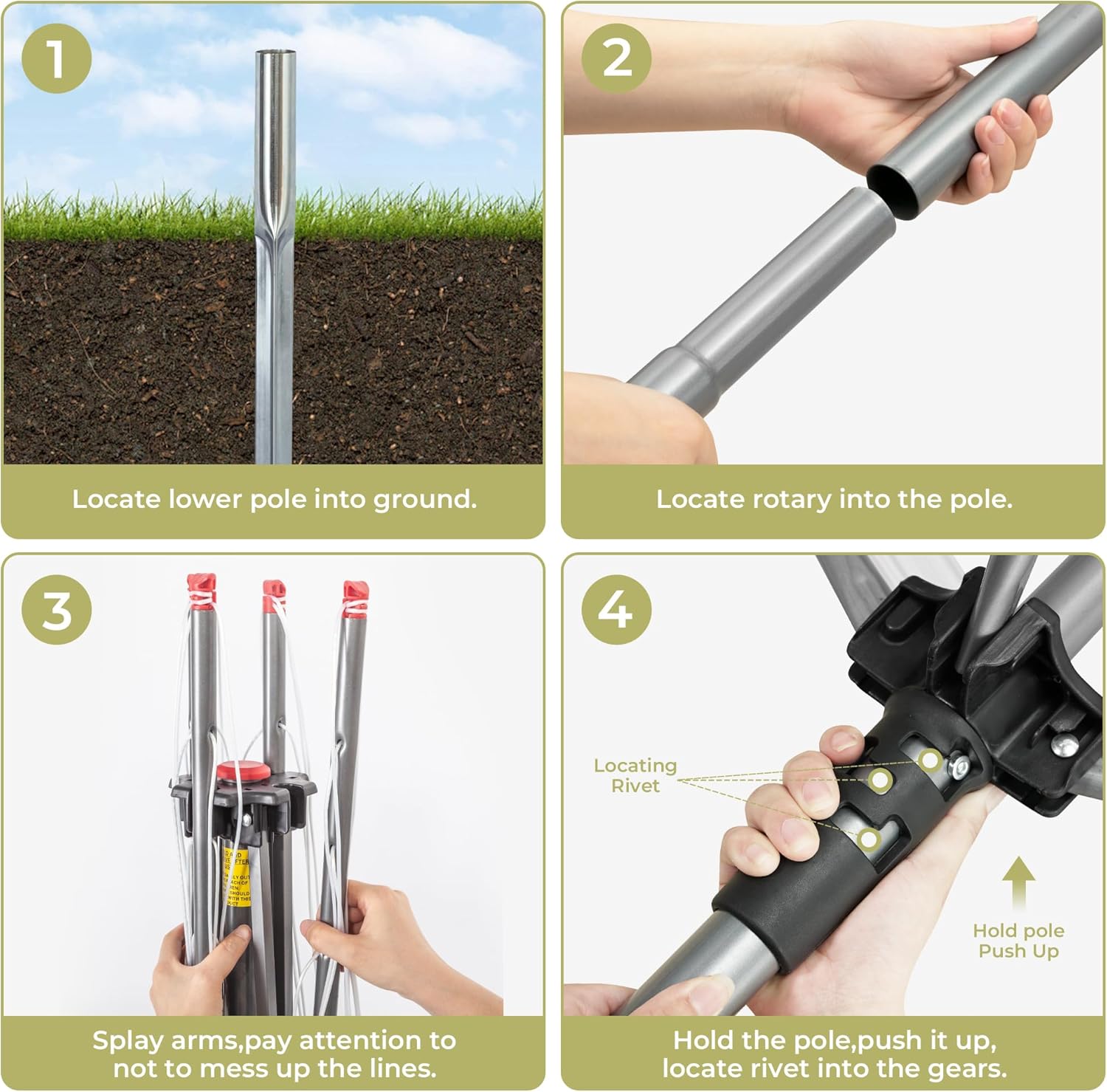 Easi Rotary Umbrella Clothesline Outdoor, Retractable Clothes Drying Rack, 4-Arm 12 Line Adjustable Laundry Line 164 Ft Hanging Space, Foldable Umbrella Drying Rack for Patio Backyard