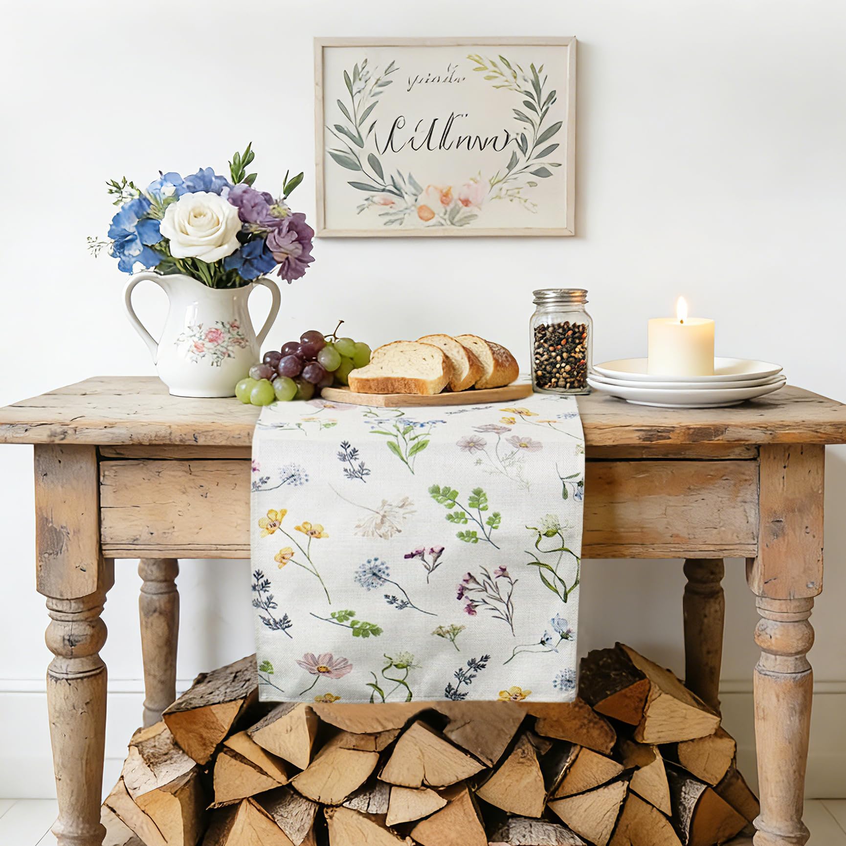 Spring Table Runner, Linen Flower Table Runner Seasonal Spring Kitchen Dining Table Decoration for Home Party Decor 40 x 180cm — view 6