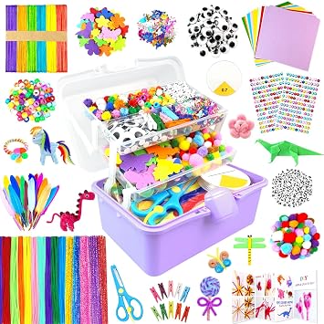ZEIZHUBN Arts and Crafts Supplies for Kids Crafts Kit with Pipe Cleaners DIY Crafts for Kids Art School Supplies Materials All in Crafting Box Craft Supply Set Gifts for Kid Girls Boys Age 4-8, 8-12