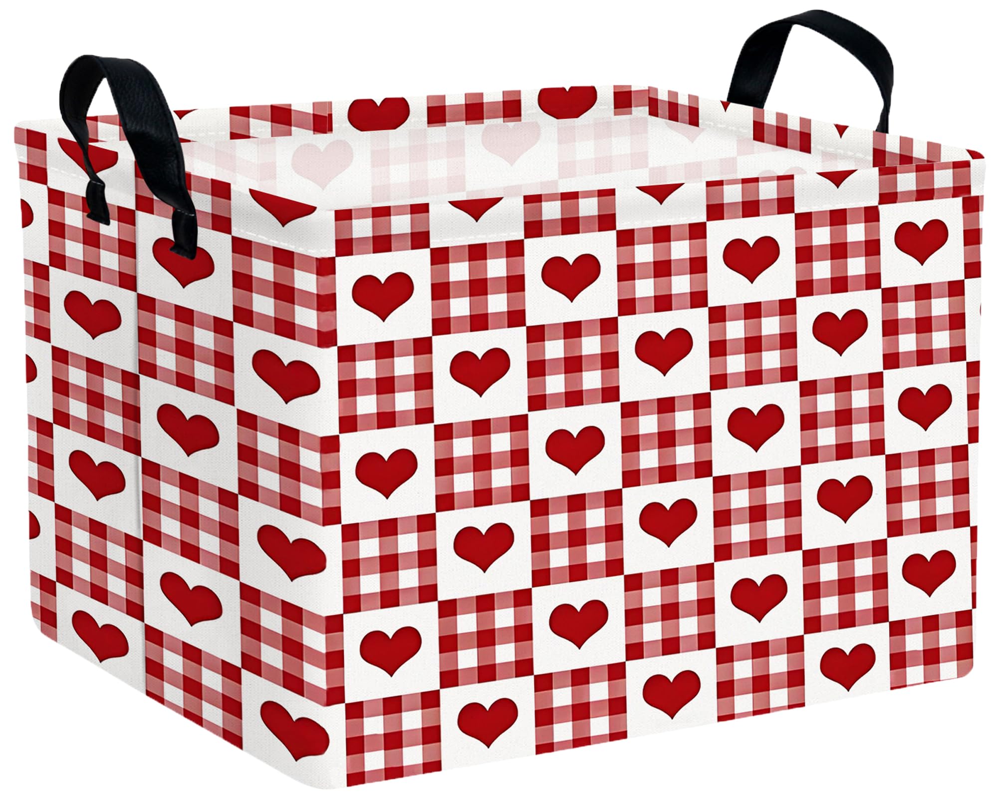 Large Valentine's Day Basket Heart Shaped Storage Bin for Gifts Collapsible Organizer Room Decor (Grid Love)