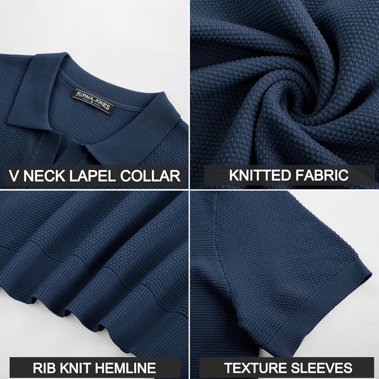 PJ PAUL JONES Mens Polo Shirts Short Sleeve Textured Knit V Neck Shirt Casual Golf Shirts Stylish Old Money Tops - Image 6