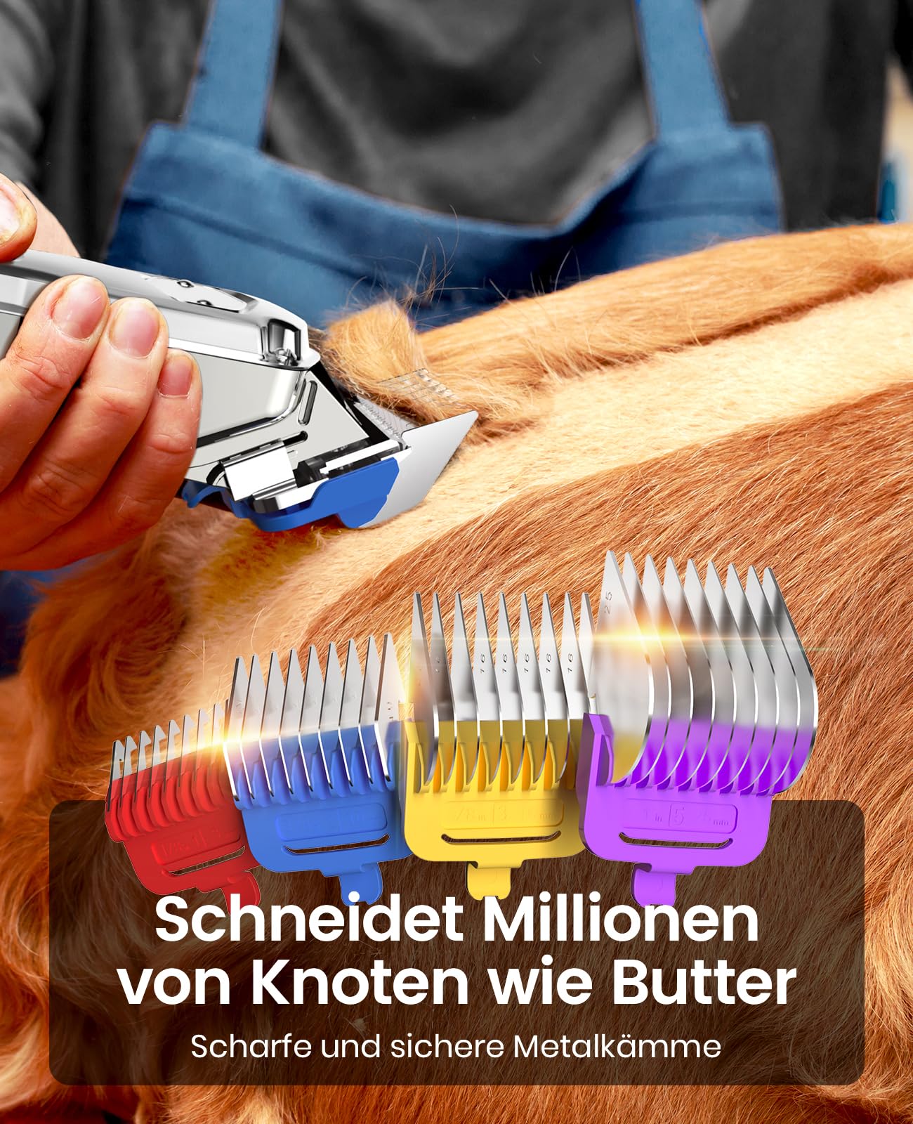 oneisall Leise Hundeschermaschine mit Metall-Führungskamm, Schermaschine Hund profi kabellos, Hochleistungs Tierhaarschneidemaschine für Dickes/Lockiges/Feines/Langes/Gewelltes Haar (Silber)