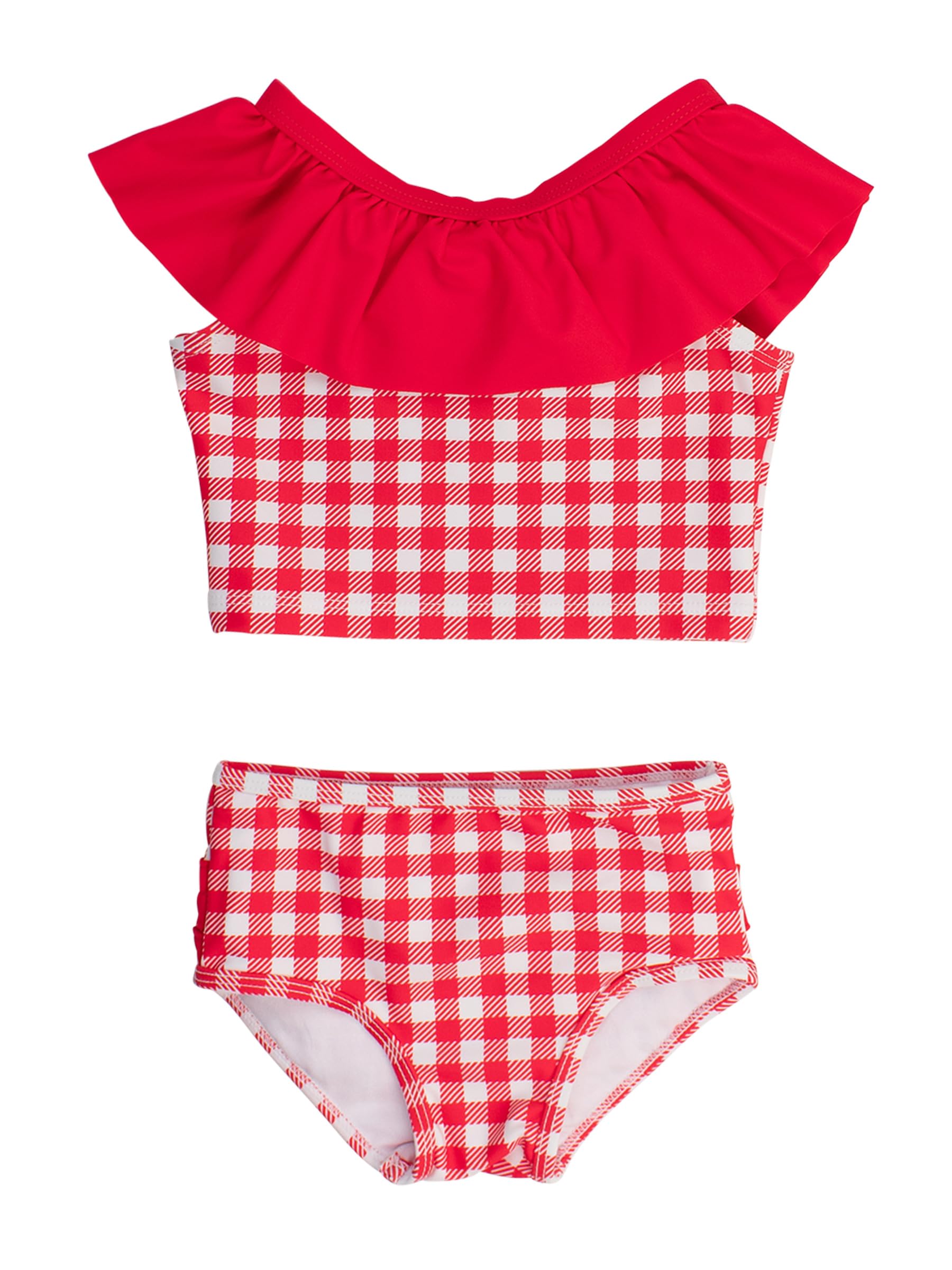 RuffleButts Girls UPF50+ Sun Protection One Shoulder Ruffle Tankini Two Piece Swimsuit | 80% Nylon 20% Spandex, Polyester Lining, Floral Botanical Print, Non-Adjustable Straps, Comfort Fit, Toddler Swimwear