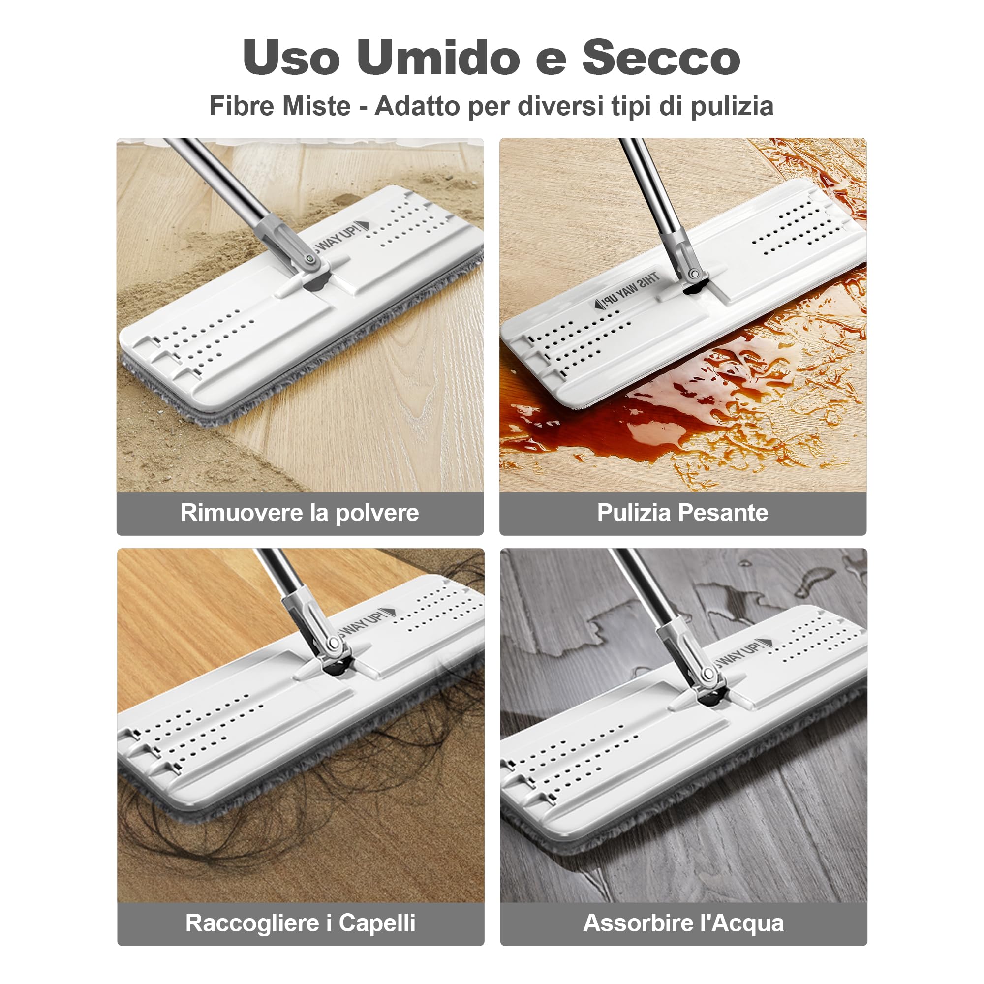 JOYMOOP mocio lavapavimenti e secchio con strizzatore, mocio piatto con 3 panni in microfibra lavabili, uso bagnato e asciutto mop lavapavimenti, sistema di pulizia del pavimenti