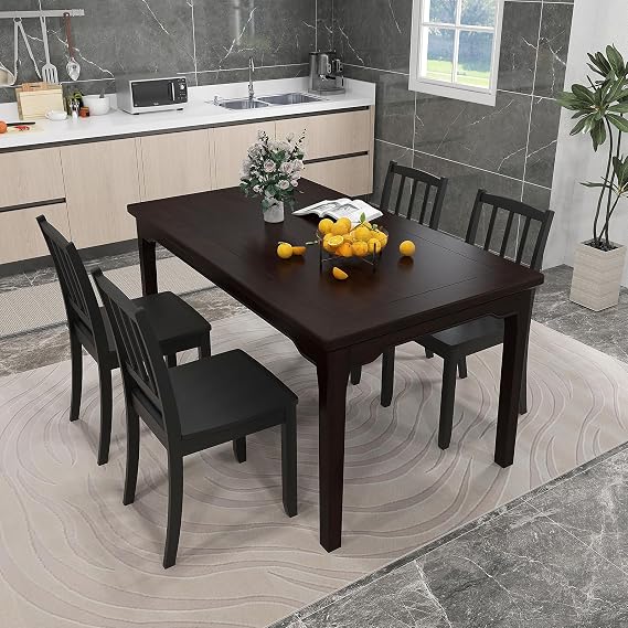 Giantex Wooden Dining Chairs Set of 4, Modern Kitchen Chairs w/Rubber Wood Legs & Curved Backrest, Ladder Back Diner Chairs, Farmhouse Side Chairs for Study, Dining Room, Load 400 LBS, Black