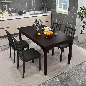 Giantex Wooden Dining Chairs Set of 4, Modern Kitchen Chairs w/Rubber Wood Legs & Curved Backrest, Ladder Back Diner Chairs, Farmhouse Side Chairs for Study, Dining Room, Load 400 LBS, Black