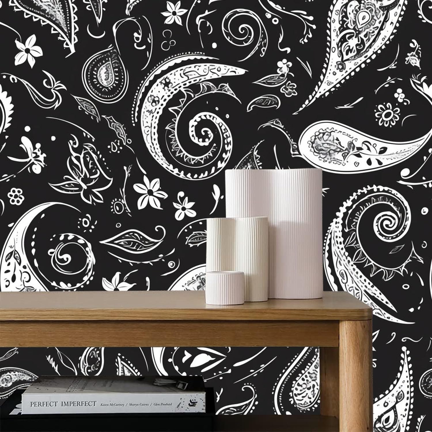 Zdejmowana tapeta czarno-białe kwiaty paisley przyklejają się do tapety abstrakcyjne kwiaty grube winylowe owijanie wodoodporne retro usuwalne salon sypialnia
