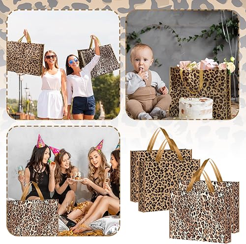 Miniatura 4 de PerKoop 4 bolsas de regalo de leopardo extragrandes de 20 x 16 pulgadas, bolsas de regalo reutilizables no tejidas para recuerdos de fiesta de la