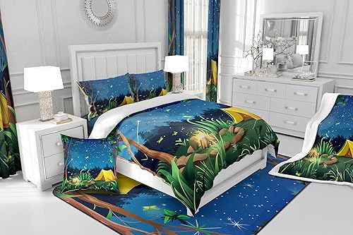 Miniatura 6 de Manfei Sábana bajera ajustable para cámper, tamaño individual, funda de cama de campamento Night Happy con 1 funda de almohada, juego de ropa de