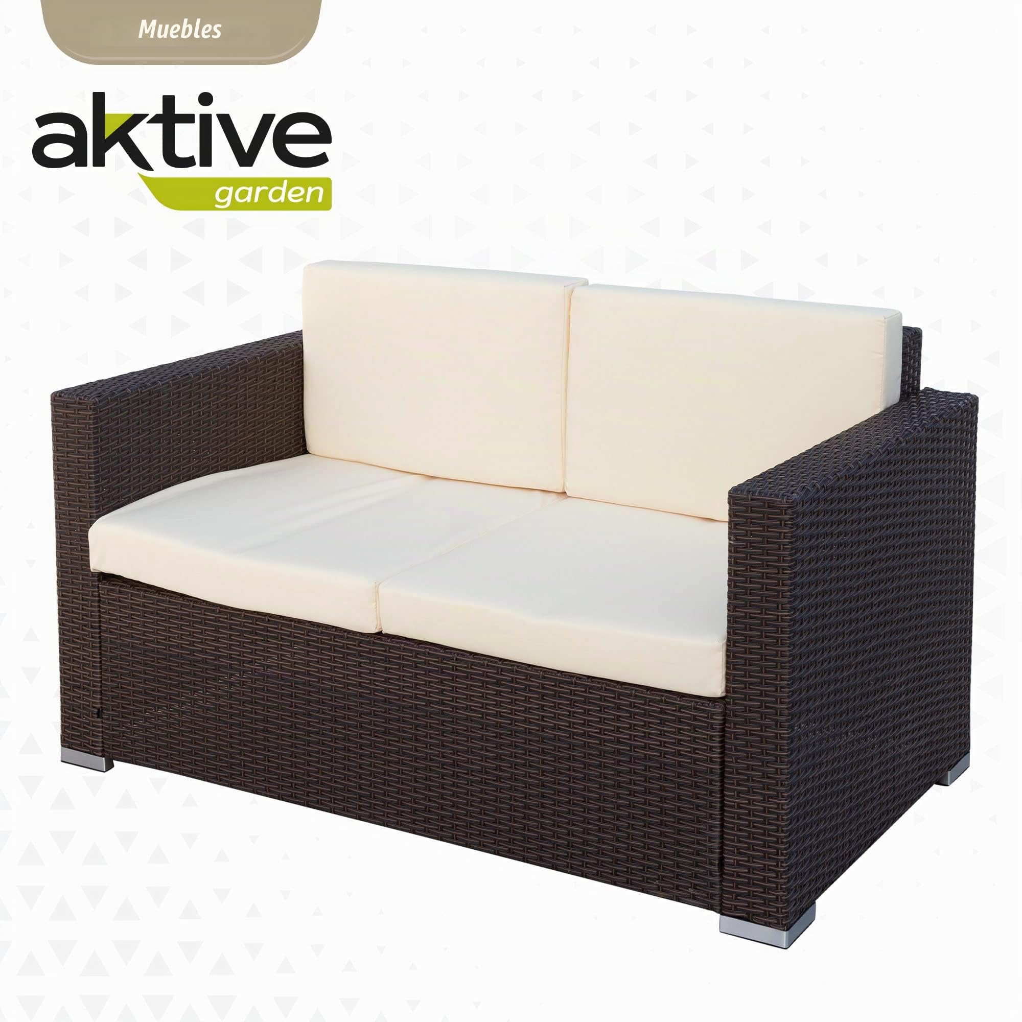 AKTIVE 61071 - Conjunto jardín ratán muebles de exterior, Ratán set jardín, muebles terraza exterior, incluye 2 sillones jardín exterior, 1 sofá exterior y 1 mesa terraza exterior, Negro