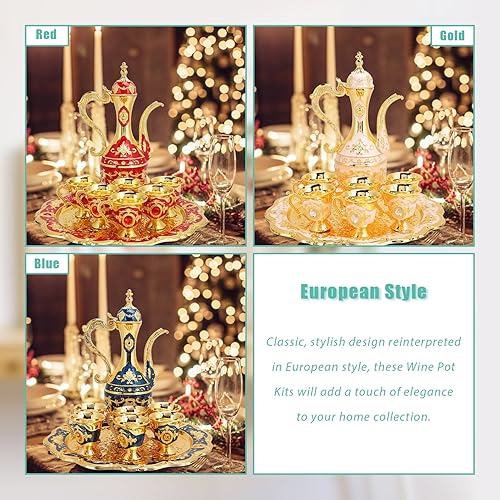 Miniatura 4 de Juego de vasos de metal para beber vino, juego de jarra de copa de vino europea vintage, estilo ruso, manualidades de arte para el hogar, regalo de