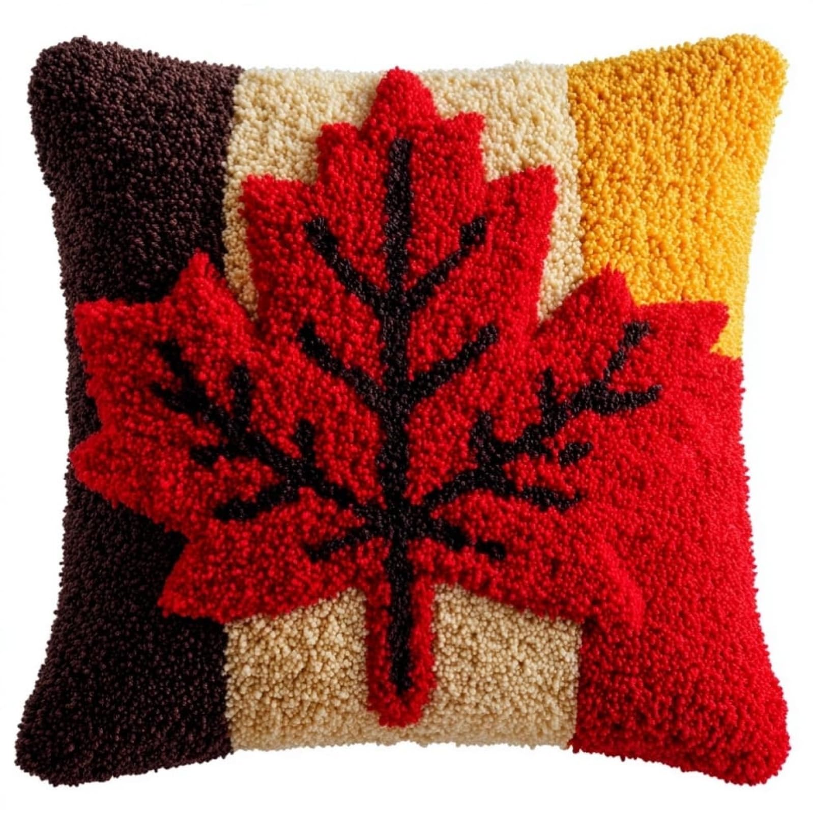 WallustrioaW DIY Latch Hook Cushion Kits 43x43cm,Maple Leaves