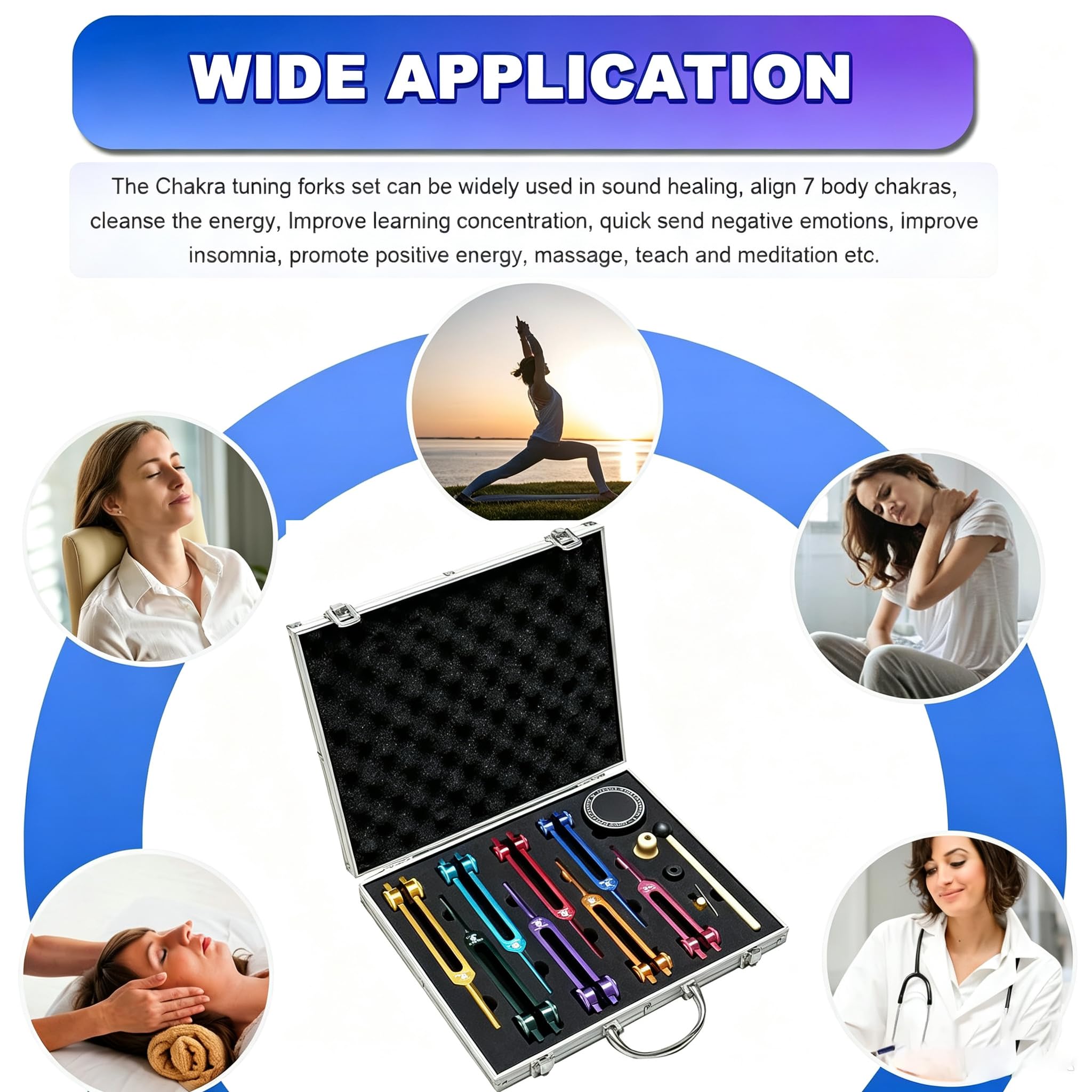 Ensemble De Diapasons Chakra, 8 Outils De Thérapie Sonore Lestés Avec Activateur, Maillet, 3 Bases Et Boîte En Aluminium, 126,22 Hz - 272,20 Hz Pour La Méditation, Le Yoga Et La Pleine Conscience