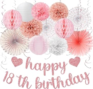 Vlipoeasn Pink White Rose Gold 18th Birthday Decorations for Girls