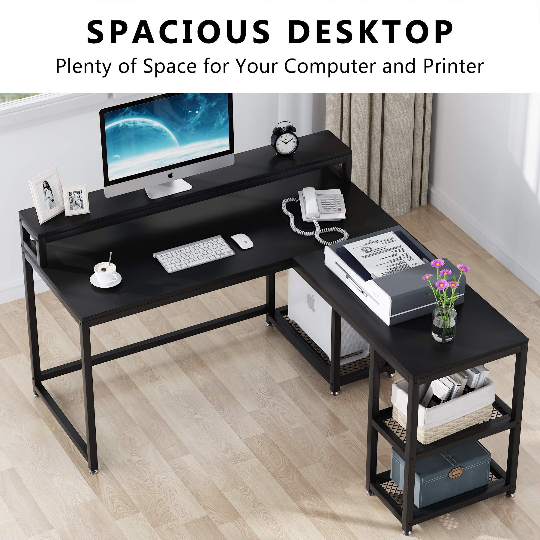 Buy Tribesigns Reversible LShaped Desk with Monitor Stand, 59x55 inch