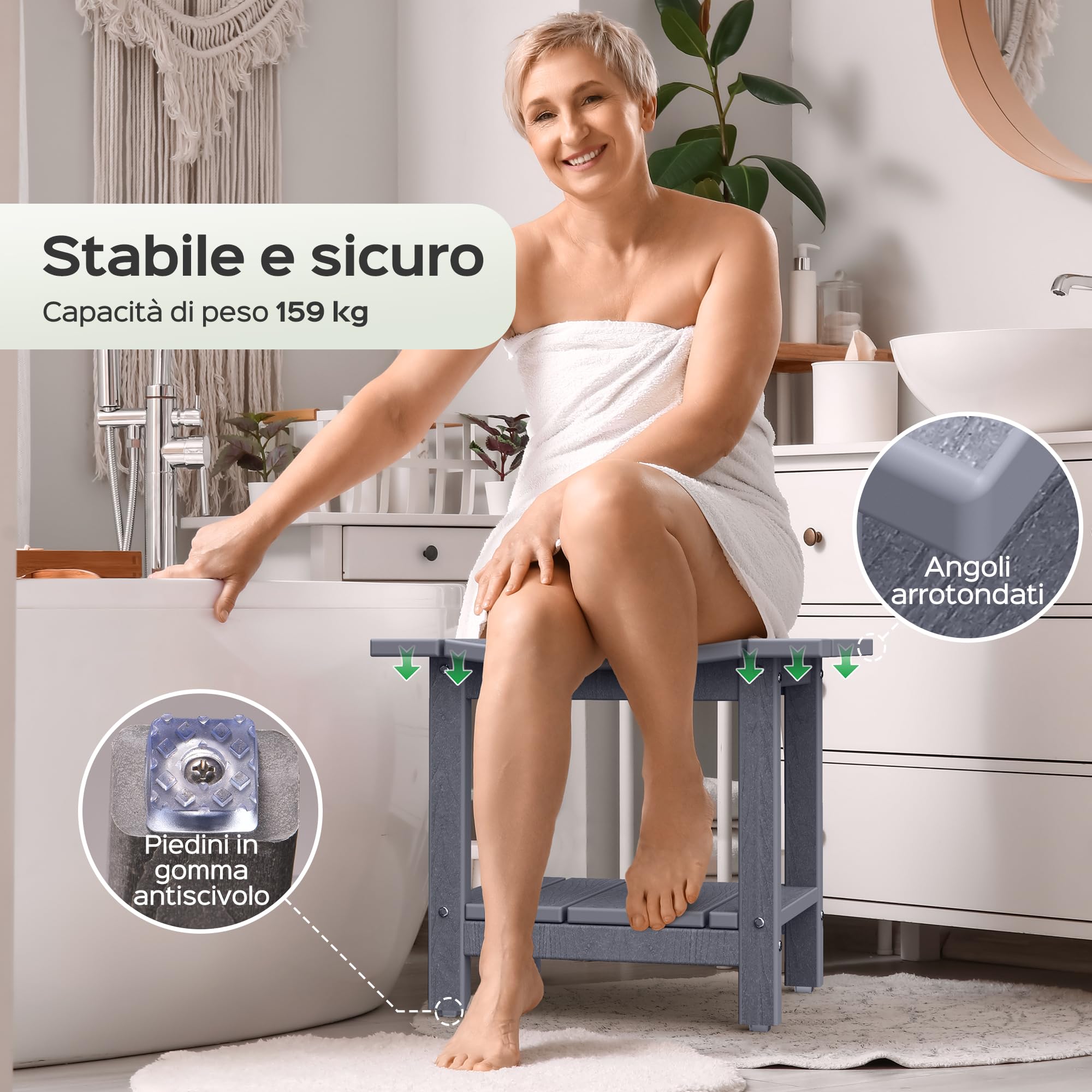 LyriFine Panca da doccia, sgabello da doccia impermeabile in HDPE da 18,5 pollici per l'interno della doccia, sedia da doccia per bagno con supporto per soffione, sgabello da doccia robusto da