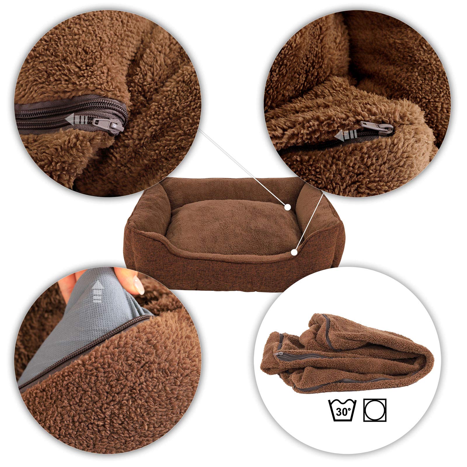 Lionto Panier Chien avec Coussin et Housse Amovible, (S) 75x60 cm Marron