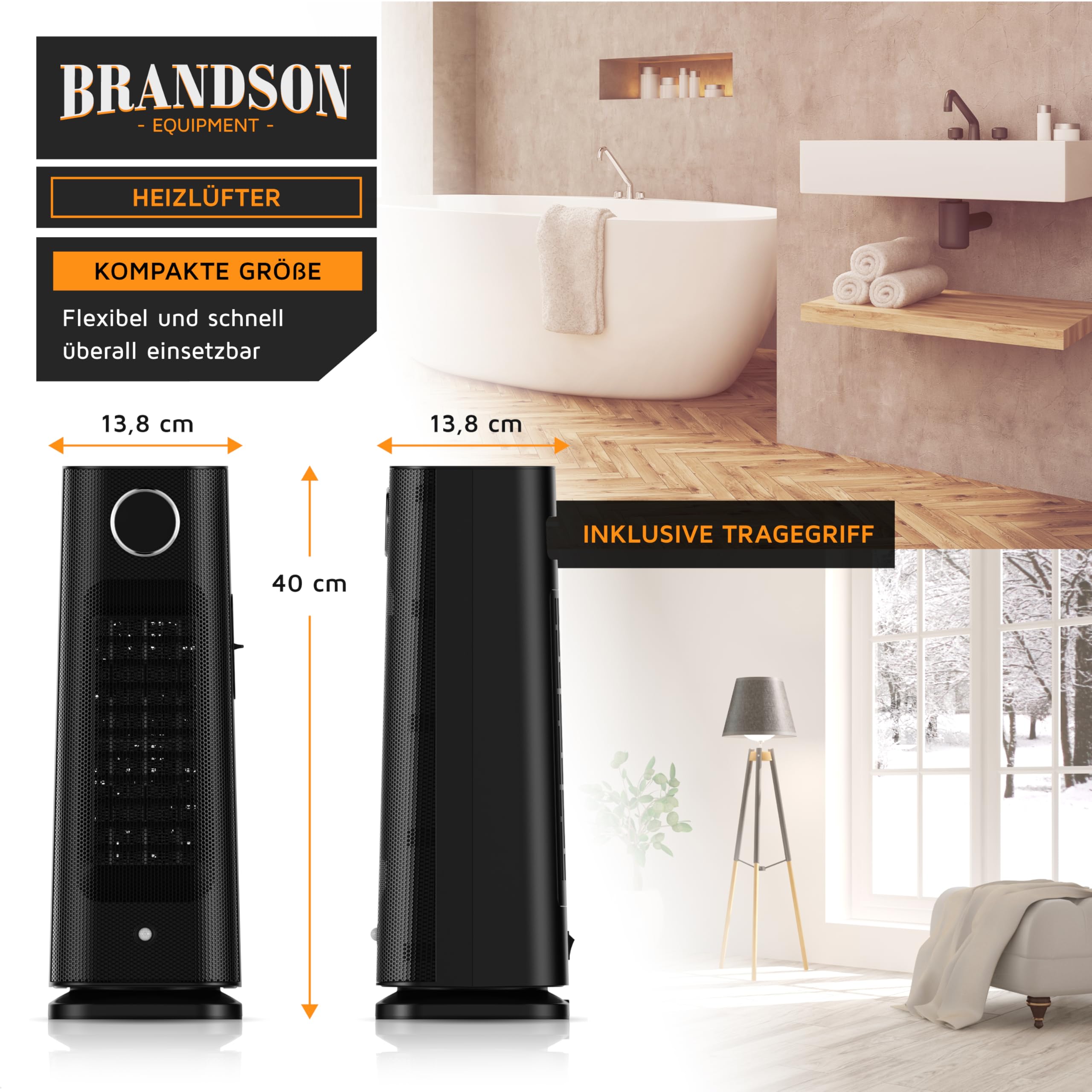 Brandson - Heizlüfter mit Fernbedienung - Preisträger - ECO Modus energiesparend leise - 2000 Watt - Oszillation - Kindersicherung - Timer - LED-Beleuchtung - Bad Wohnzimmer Büro Kinderzimmer